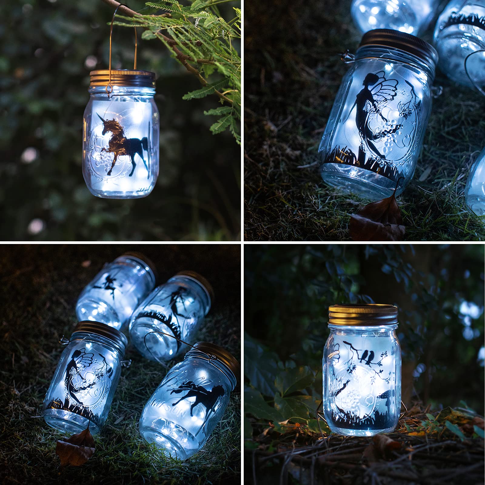 YJFWAL Mason Jar Solar Lights, 12 Pack, 30 LED Firefly Lid Lights for Garden, Patio, Cool White, Model YJFWAL-30LEDSolarFairy