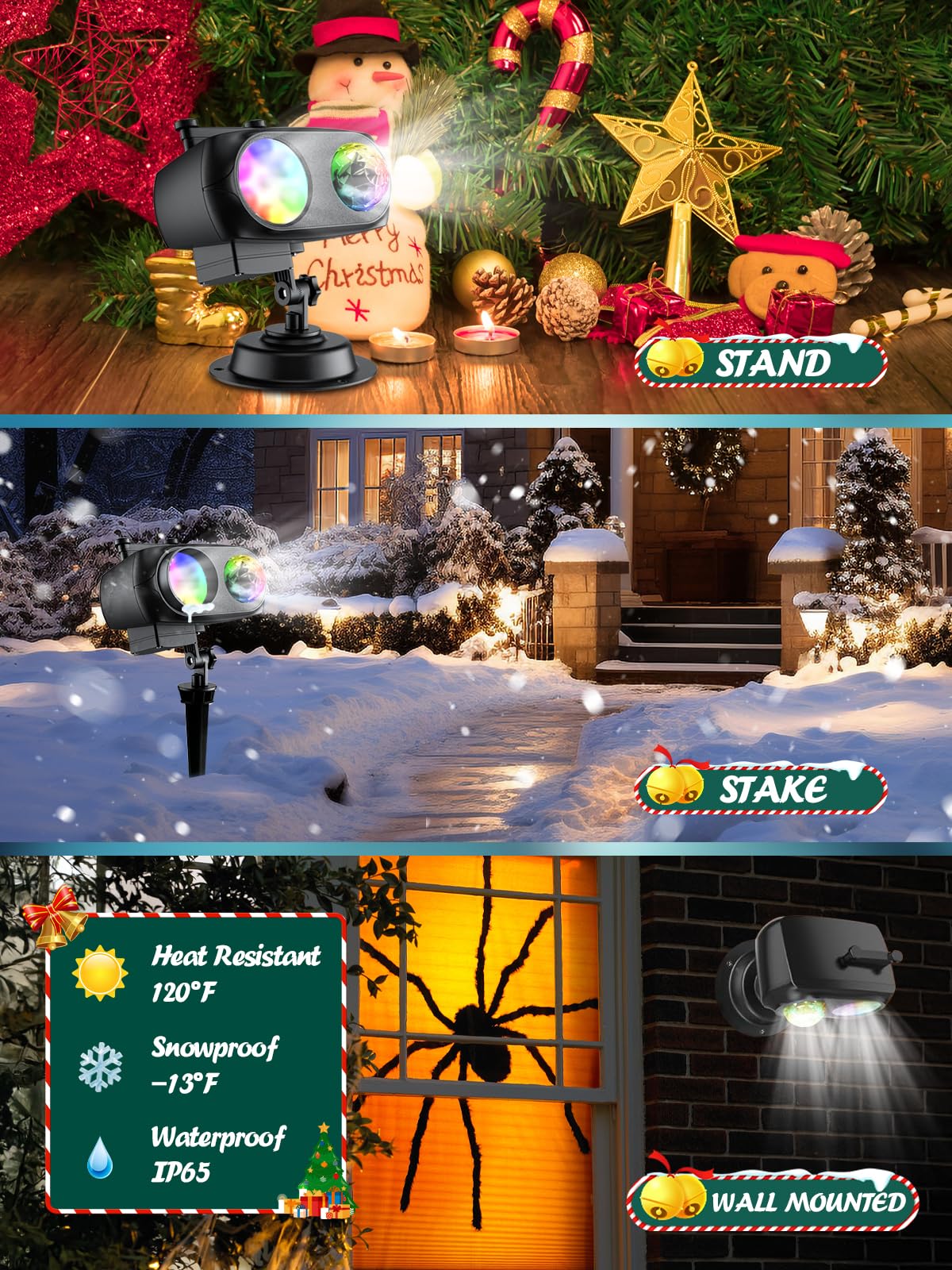 8-Pattern Christmas Projector Lights Outdoor, Anysun Brighter 160 Hd Patterns Christmas Decorations, 2-In-1 Ocean Wave Snowflake