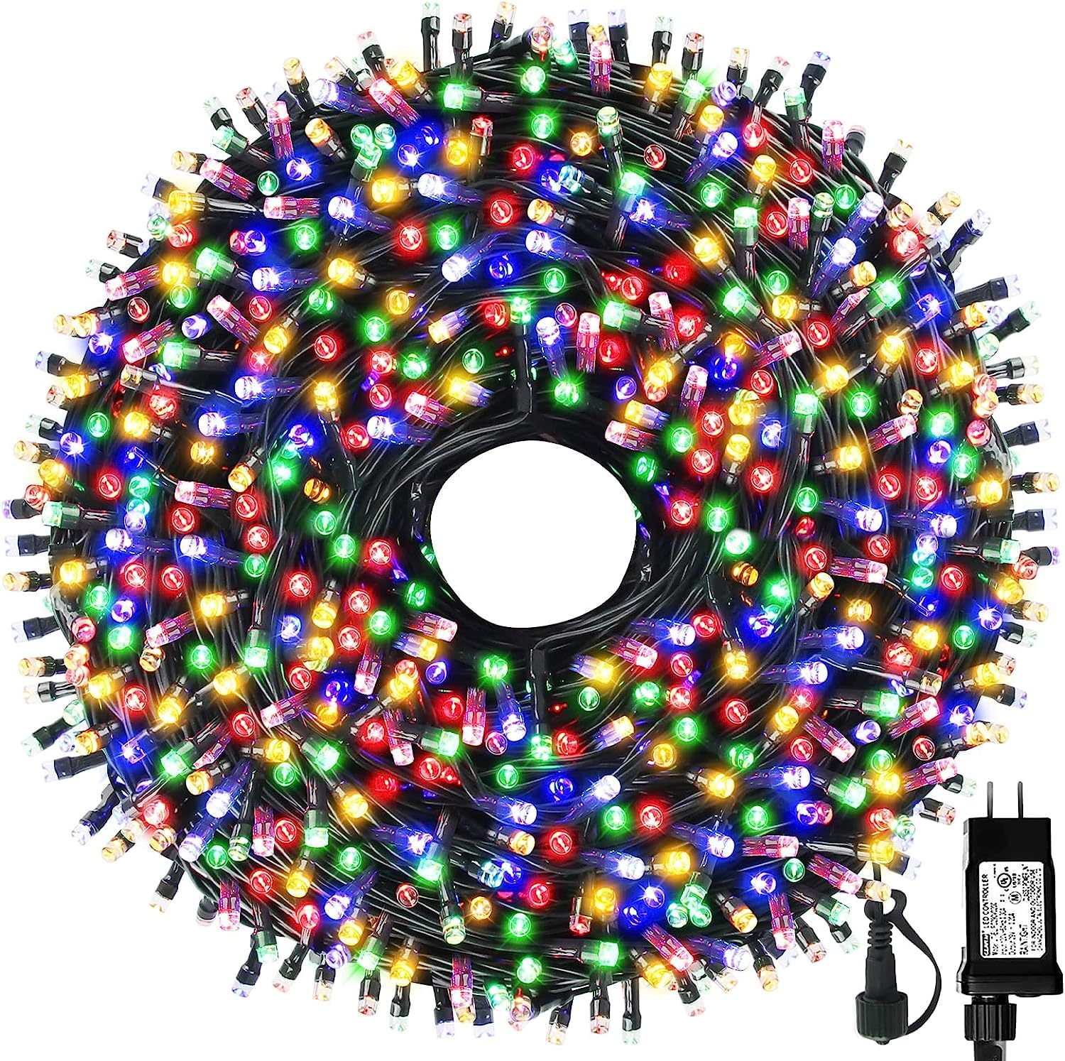 MZD8391 105FT 300LEDs Christmas Lights Outdoor Indoor String Lights 8 Modes Memory Function for Christmas Tree Party Decoration  100% UL Listed (4 Sets CONNECTABLE) Multi-Color