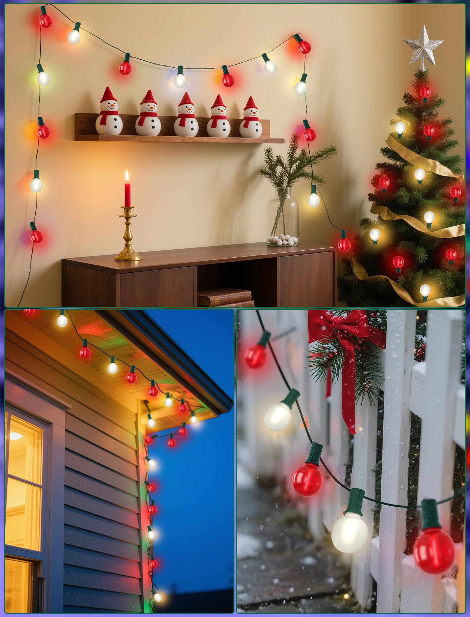 SUNSGNE G40 LED Christmas Globe Lights - 50FT Frosted Red & White Bulbs for Indoor/Outdoor Holiday Decor, Model ULP(7)-LR(25)(0.6W