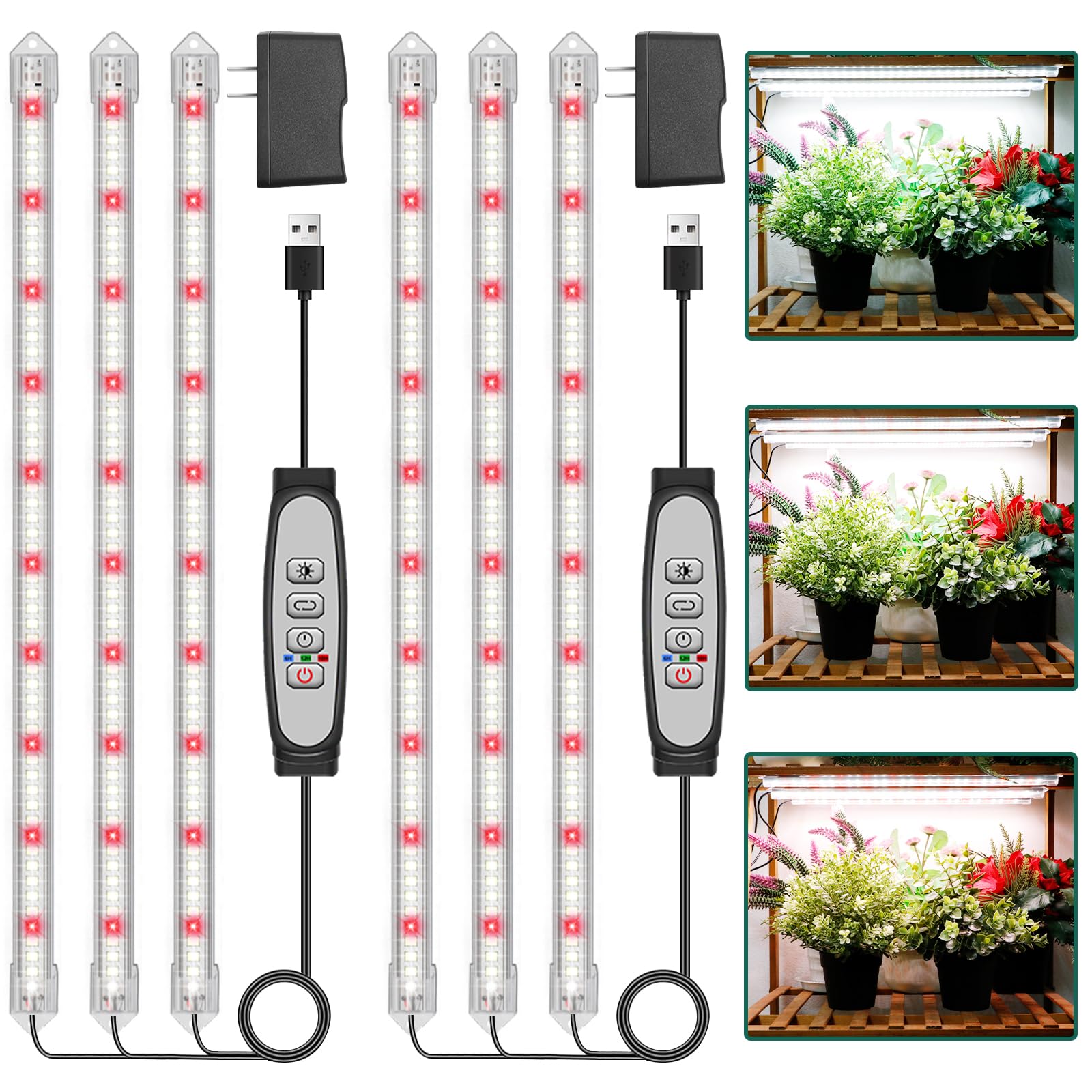 LPMZMBL 3-Bar Grow Light Bands for Indoor Plants  16 Full Spectrum Plant Lights  6500K Sunlike Grow Lights with 6/12/18H Timer  5-Level Dimmable for Indoor Growing(2 Pack)