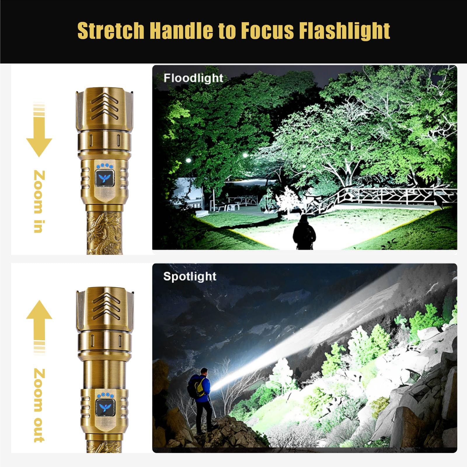 SKYFIRE Rechargeable Flashlight 3000lm Super Bright, Waterproof, Zoomable, Aluminum Alloy, Model SF-1097-Gold