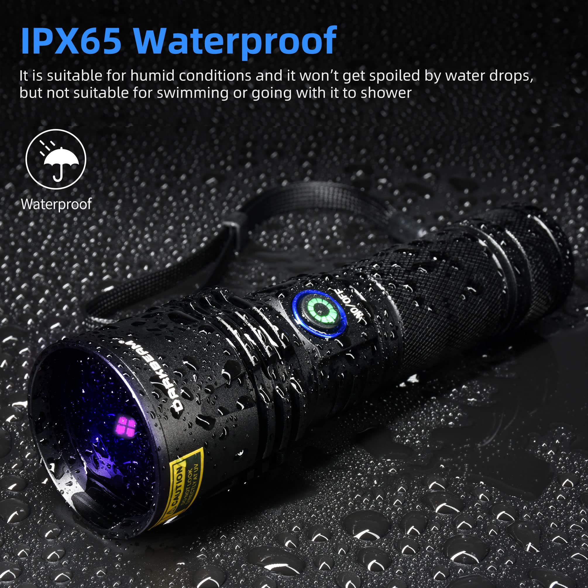 DARKBEAM UV Flashlight - 20W LED Black Light, 365nm USB-C Rechargeable, Aluminum, Model B14, Ideal for Pet Urine Detection & Resin Curing