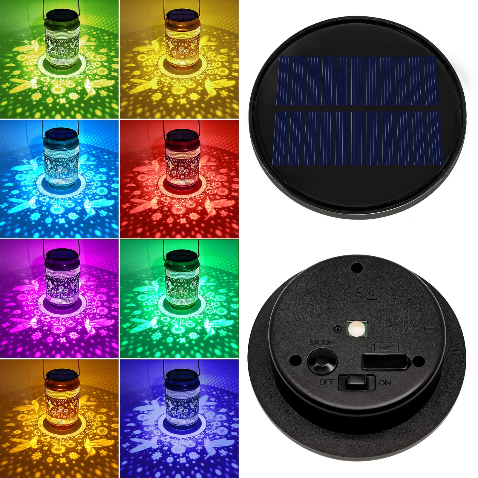 4 Pack Solar Lights Replacement Top Parts, 8 Colors Lantern Lid (Top 3.74 inch, Bottom 2.83 inch) 10 Lumens Lantern Lids Replace