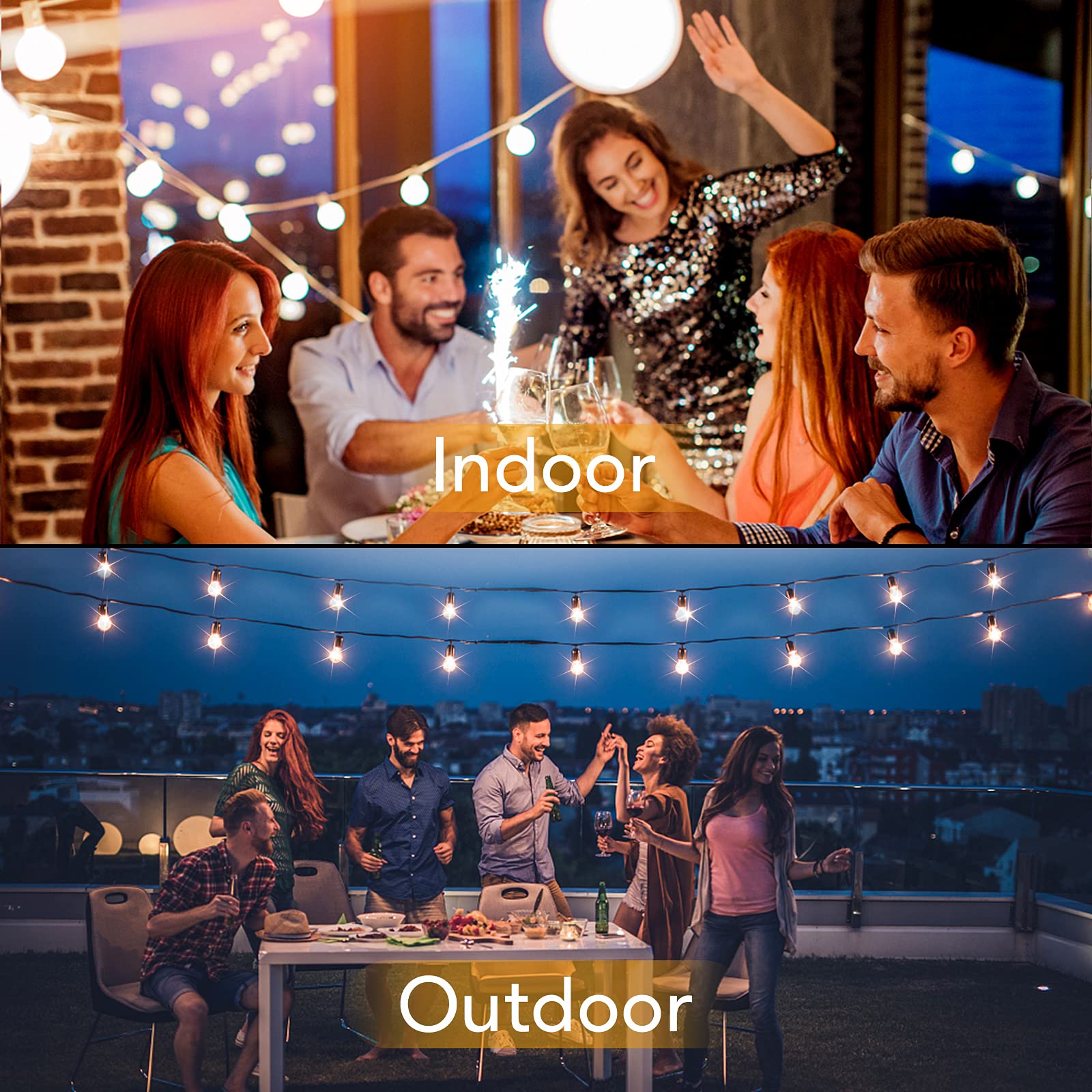 Brightever LED Outdoor String Lights 100FT, 52 Dimmable G40 Bulbs, Black, 2-Pack 50FT Waterproof for Party, Backyard, Christmas