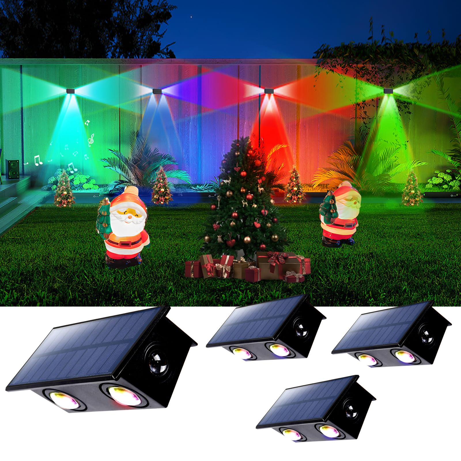 4 Pack Color Changing Solar Powered Fence Lights Outdoor Decorative LED Waterproof Yard Lamps for Outside Wall  Deck  House Patio  Rail  Stair  Yard  Pool  7 Colorful Modes  Easy 1-Min Installation