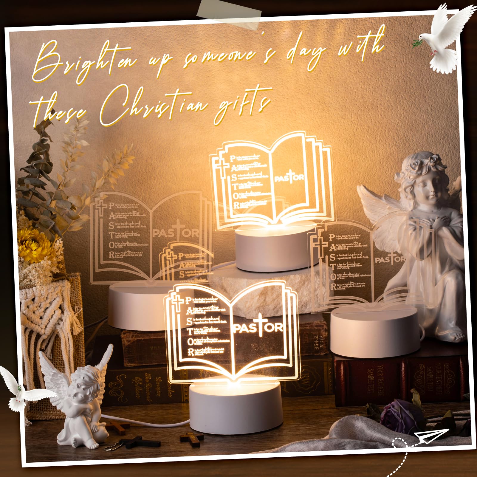 Kosiz 2 Pcs Pastor Appreciation Gift Led Night Light Christmas Christian Gifts Engraved Thank Clergy Sayings Acrylic Lamp With Base Religious Decor Men Women Clergy Staff Retirement (Stylish Pastor)