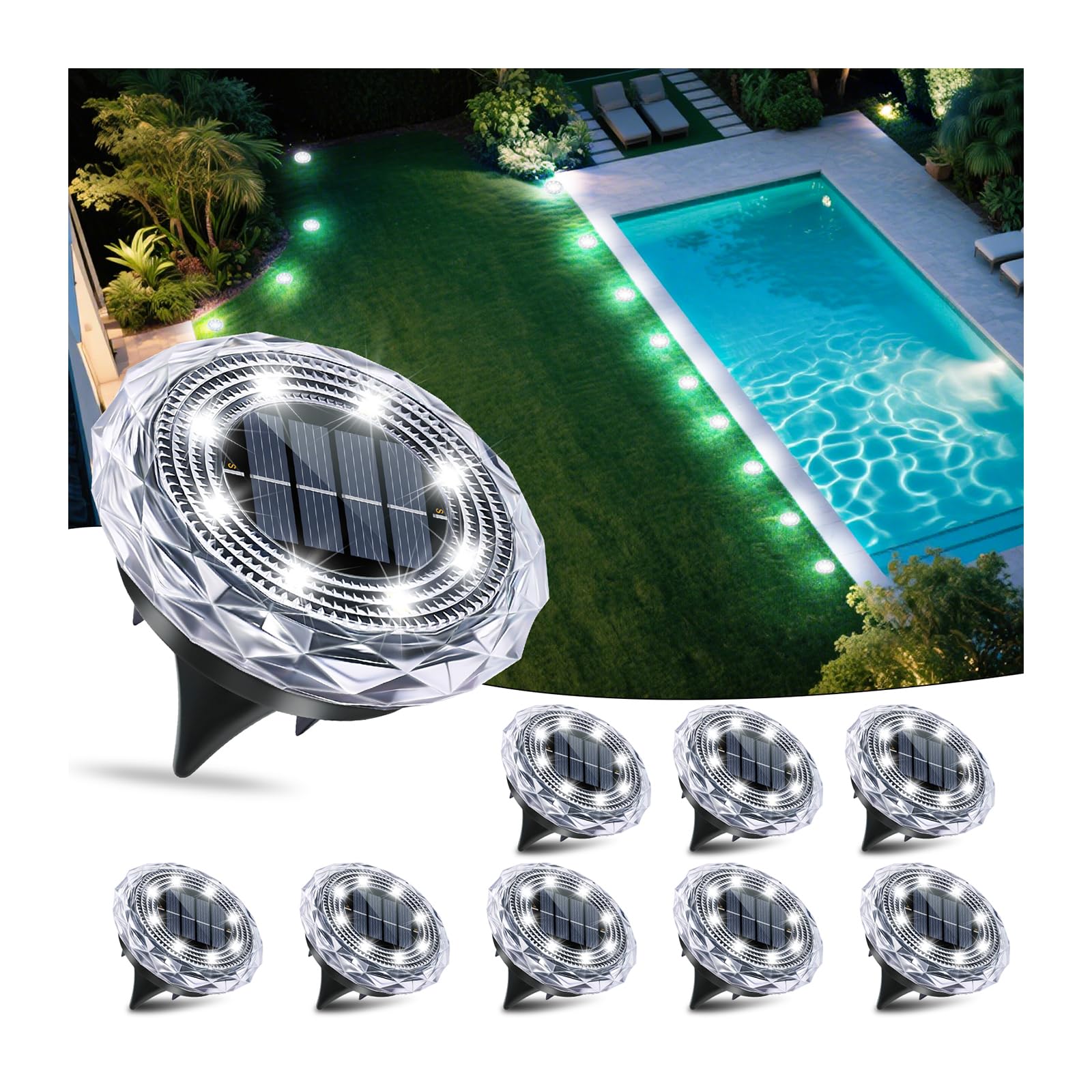 Fortulux Solar Ground Lights Solar Disc Light Outdoor Waterproof Landscape Lighting Garden Lights For Pathway  Yard  Deck  Lawn  Patio  Swimming Pool  Walkway(Cool  8Pack)