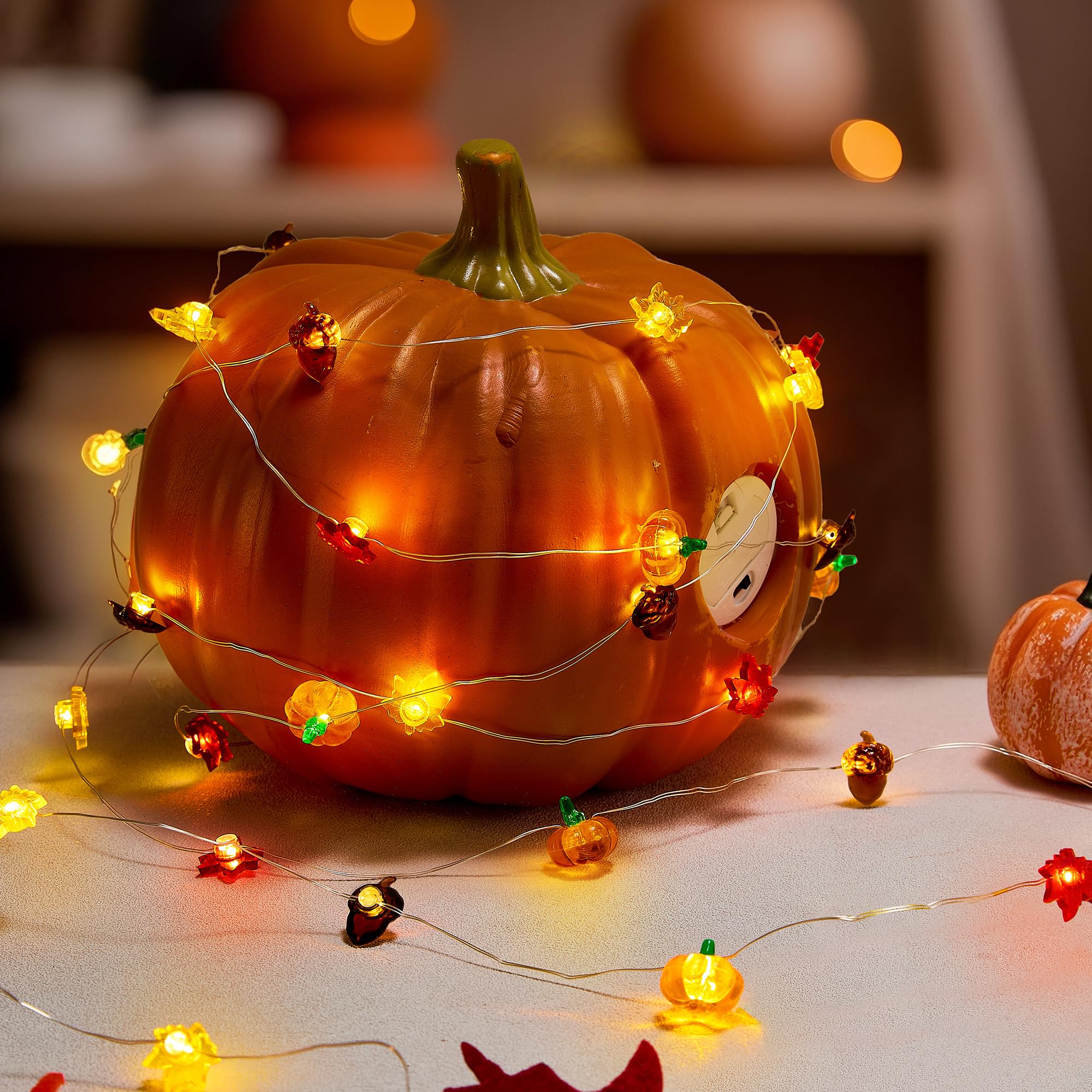 Blctec Thanksgiving Decorations 12.8Ft 40 Led String Lights With Acorn  3D Pumpkins & Maple Leaves  Battery Operated Fall Fairy Lights With Timer For Indoor Outdoor Thanksgiving Decor