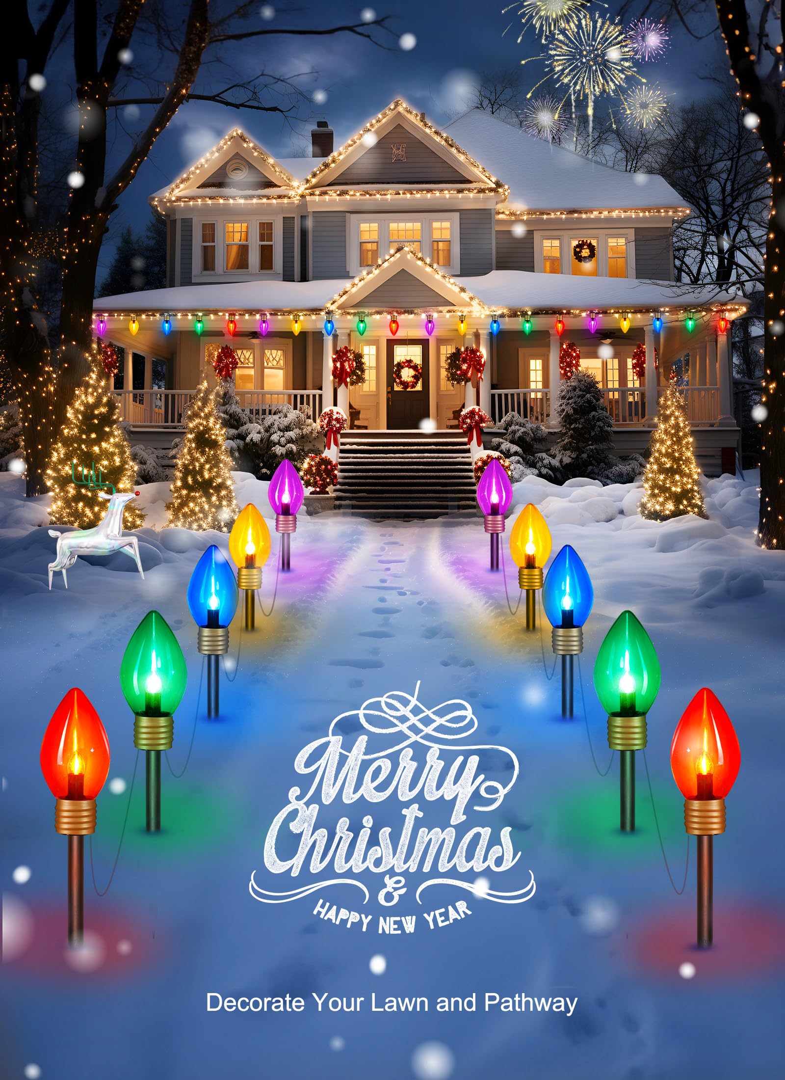 Brightown Jumbo Xmas String Lights - 4 Pack Multicolored Waterproof Pathway Marker Lights for Outdoor Holiday Decoration