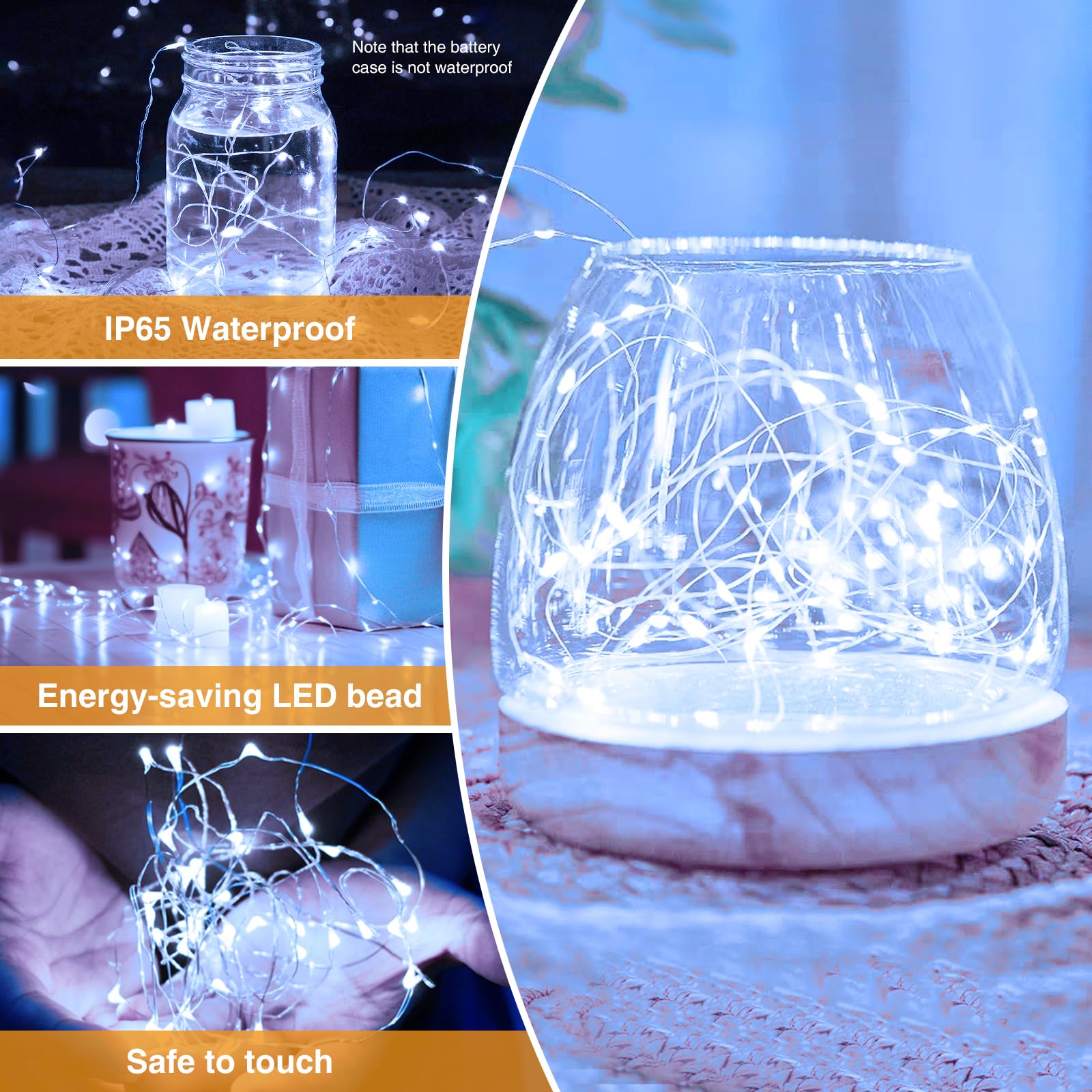 Litogo 5 Pack Fairy Lights, 7Ft 20Led Battery Operated Waterproof String Lights, Cool White