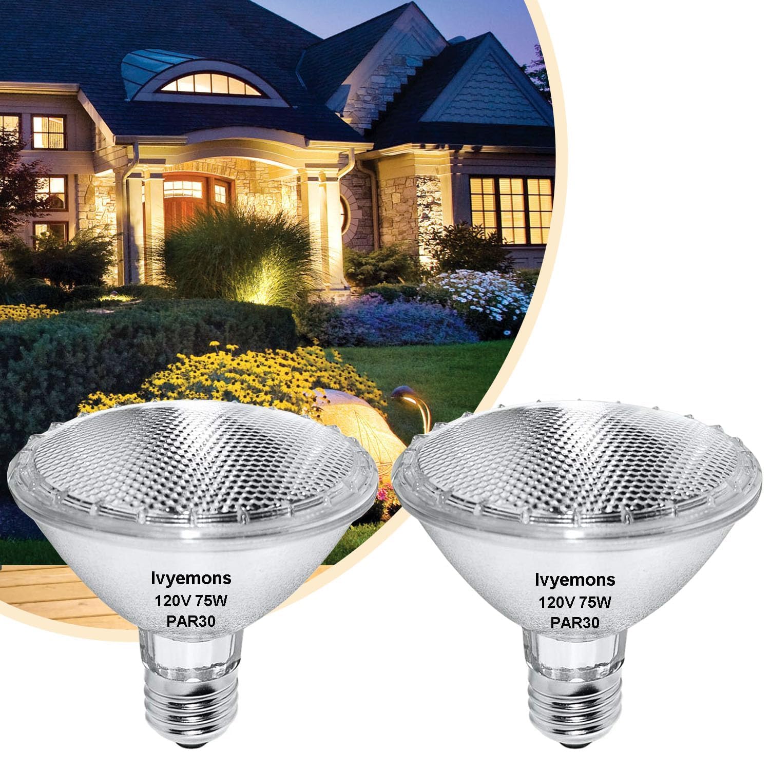 Ivyemons PAR30 Short Neck Halogen 75W - 2 Pack PAR30 Flood Light Bulbs E26 Base  PAR30 Dimmable 2800K Warm White  Long Lasting Halogen Bulb for Accent Lighting  Tracking  Recessed Light