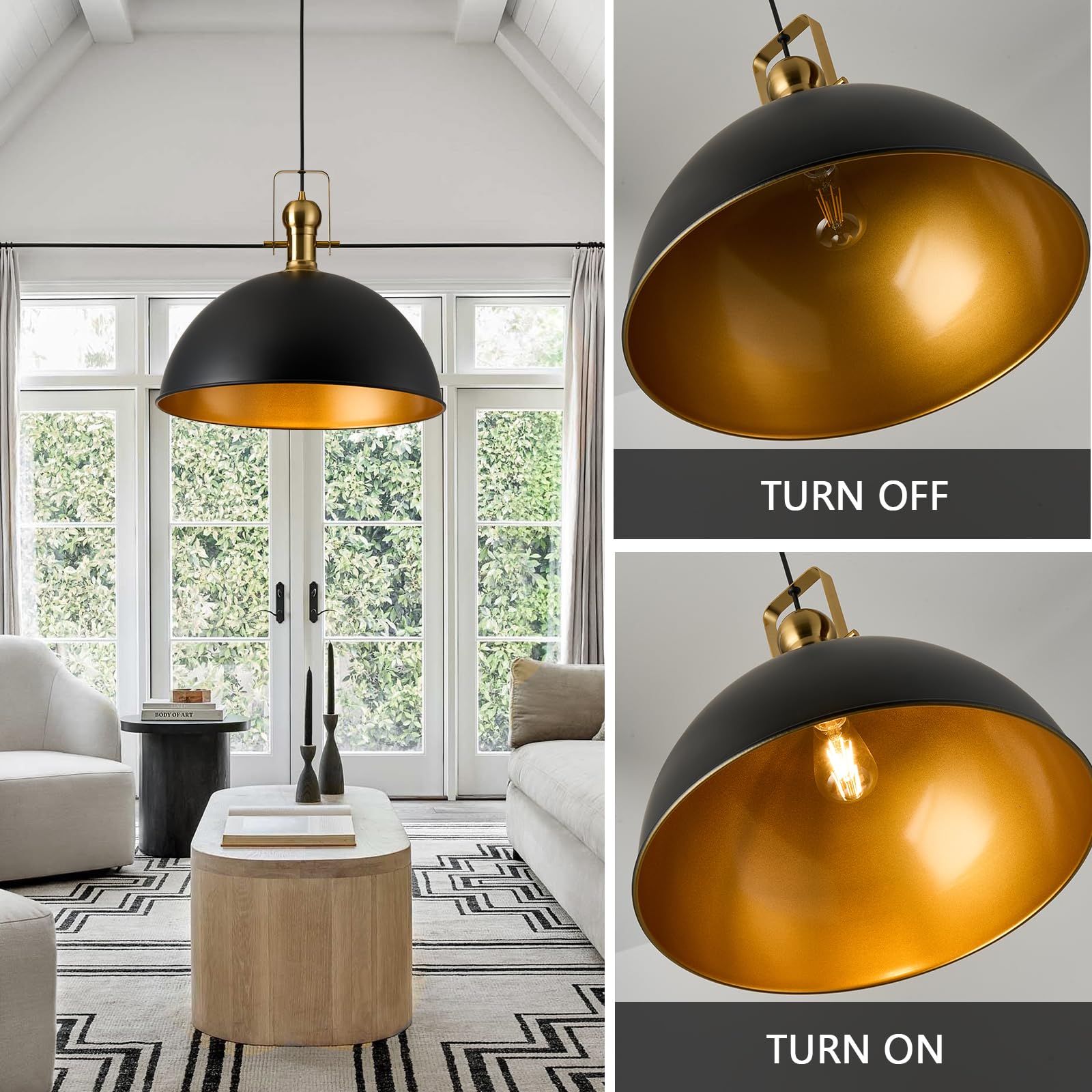 Alaislyc 18 Inch Black Farmhouse Pendant Lights Large Pendant Lights For Kitchen Island Industrial Adjustable Height Vintage Big