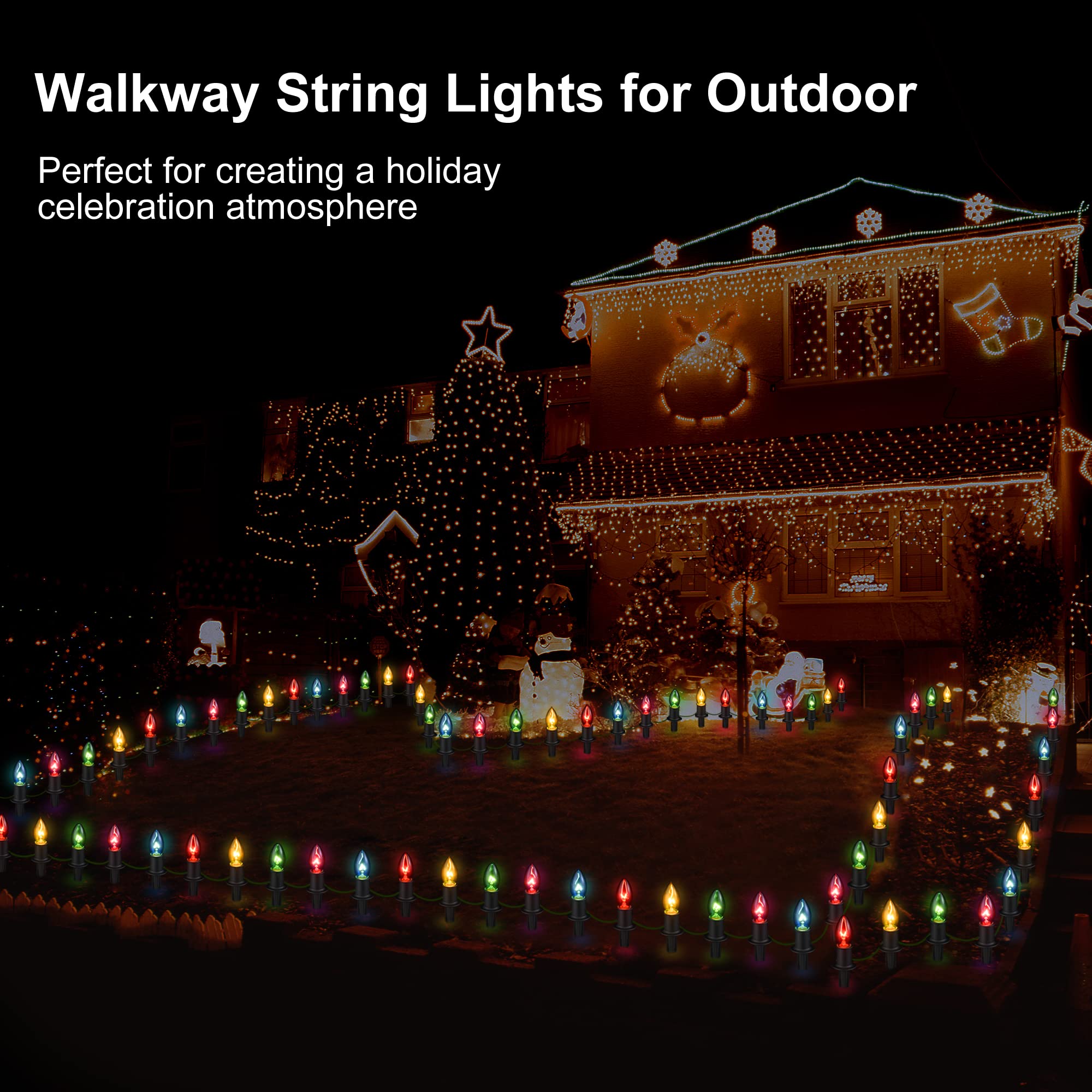 Tioriy Christmas Lights Outdoor 20 Pathway Lights - 24.2Ft Multicolor Walkway Lights With Stakes, C9 Driveway Lights For Outside