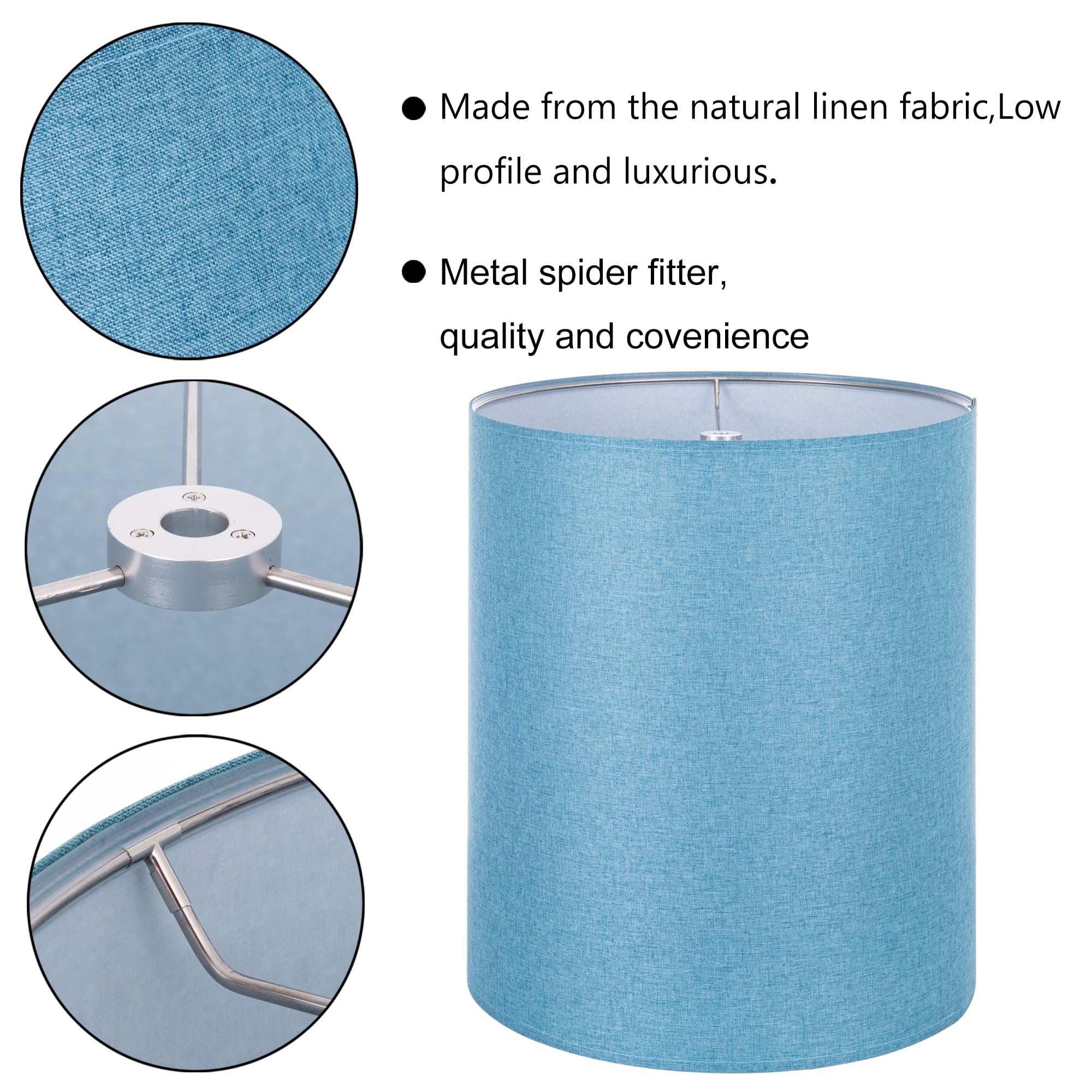 Wellmet Blue 14''X14''X17'' Inches Lampshade, Required Assembly For Table Lamp, Bedside Lamp, Floor Lamp, Fabric Drum Lampshade