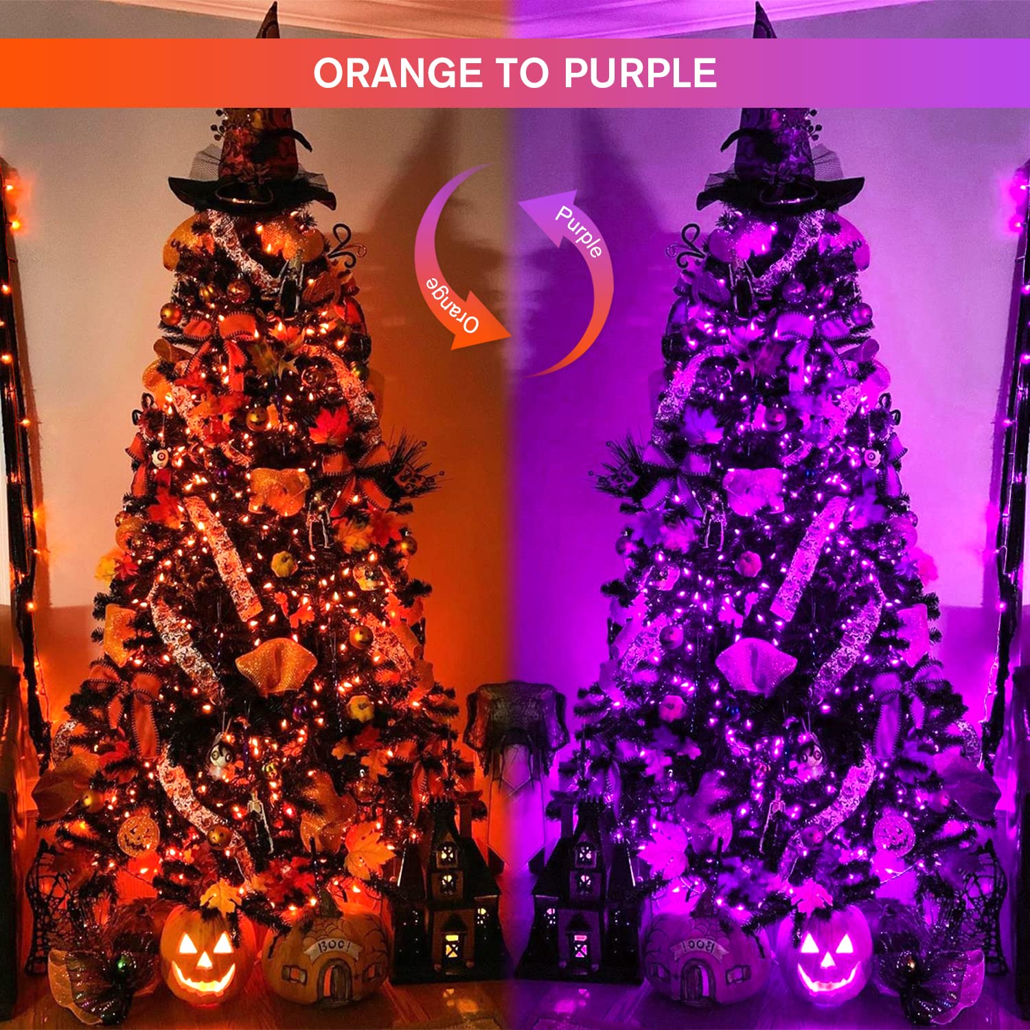 Jmexsuss 500 Led Orange And Purple Halloween Lights, 163Ft Color Changing String Lights With Remote, Waterproof Halloween Tree L