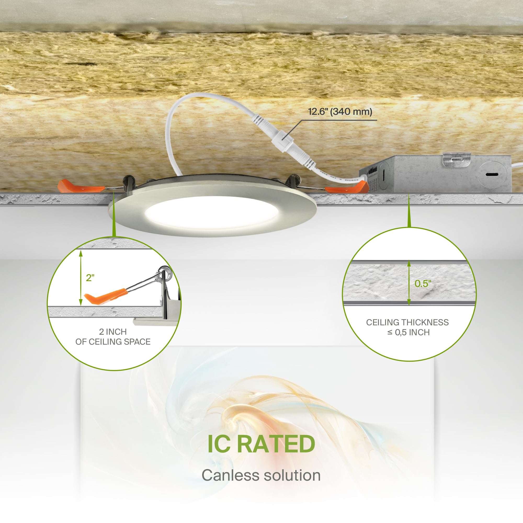 Asd 6 Pack Led Recessed Lighting 4 Inch 9W  5 Cct 2700K-5000K Cri90+  Ic Rated Ultra Thin Dimmable Ceiling Lights With J Box  Canless Wafer Downlight  Round Slim Panel Light  Energy Star Etl  Nickel