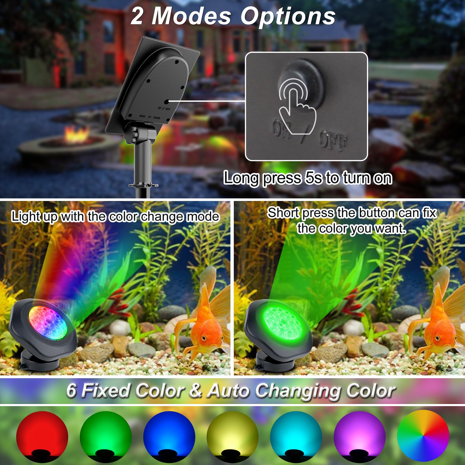 Crepow 18 Led Solar Pond Lights, Rgb Color Changing Ip68 Waterproof Submersible Spotlights
