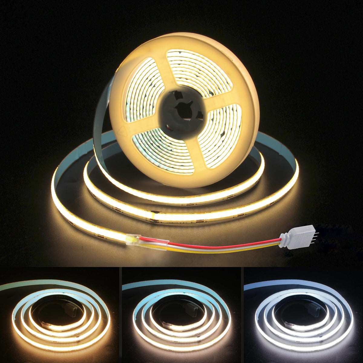 ALITOVE COB LED Strip Tunable White 2700K-6500K 24V LED Tape Light High Density 9.8ft 1824LEDs CRI>90 Flexible Dimmable CCT COB 