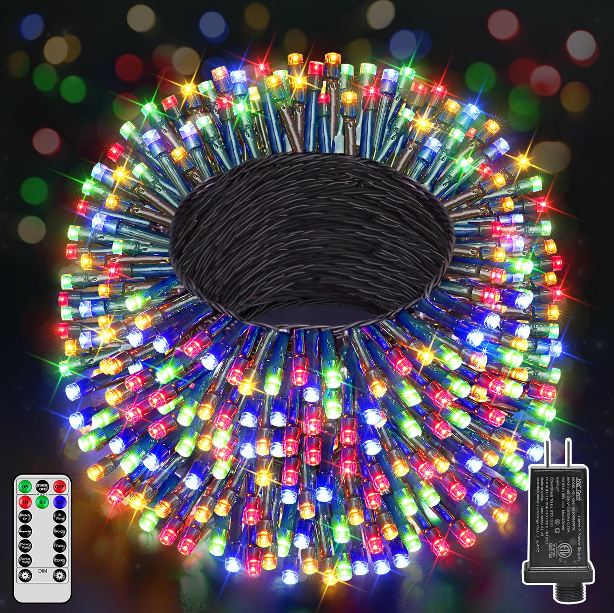 Ccinny 197Ft 600 Led Christmas Lights Outdoor  Christmas Tree Lights Plug In  8 Modes Twinkle String Light For Outside Bedroom Wedding Party Ceiling Xmas Home Decorations (Multicolored)
