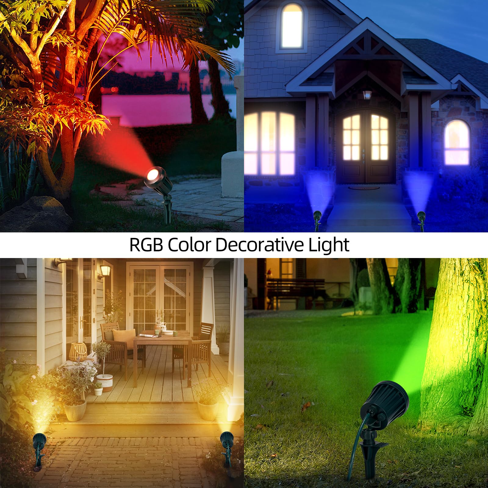 Holeva Rgb Led Landscape Spotlights, 2700K Warm White Outdoor Spot Lights With 3 Multicolor Lenses, Ip67 Waterproof, 120V Plug-I