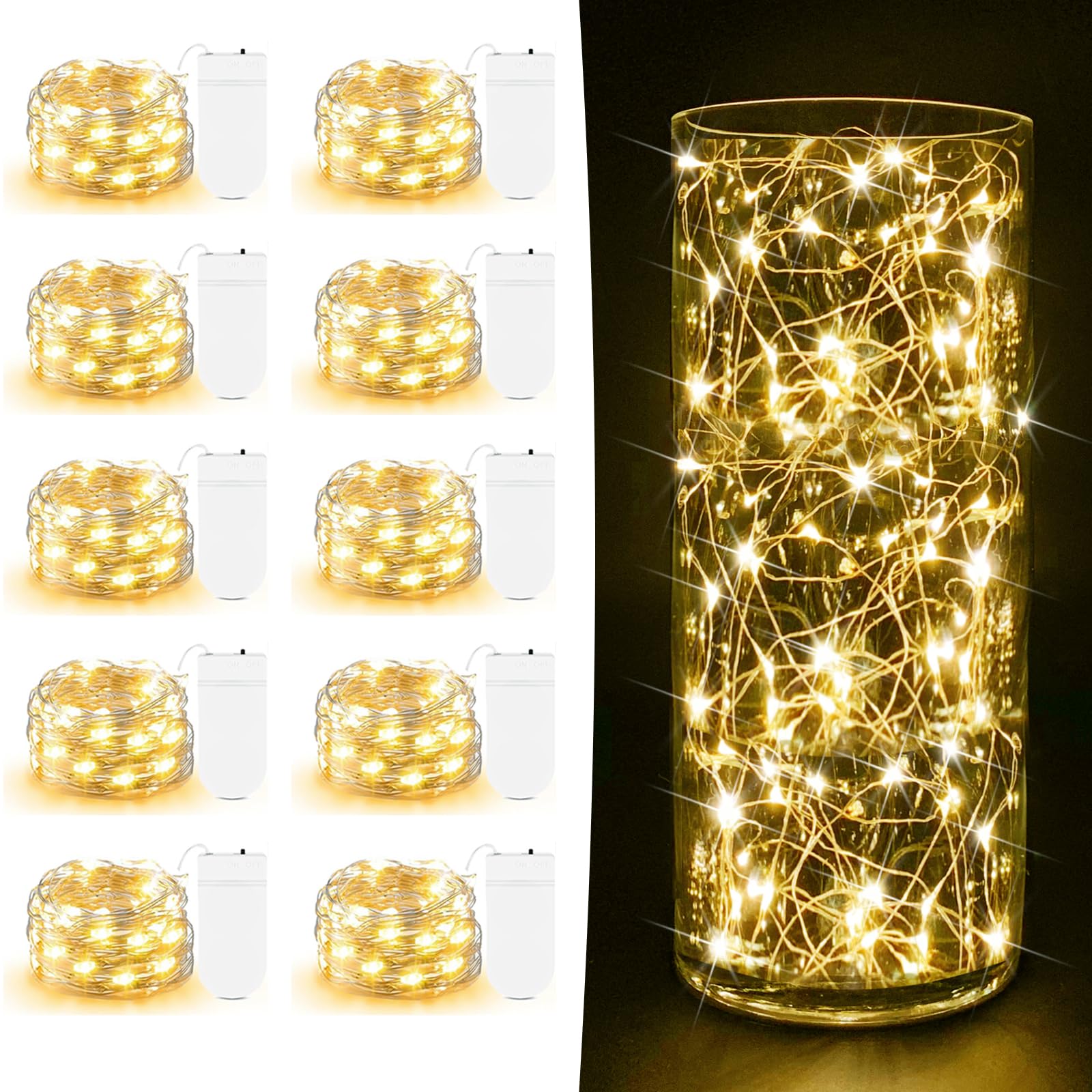 Aozope 10 Pack Fairy Lights - 7Ft 20 Led Copper Wire Twinkle Lights, Warm White For Decor
