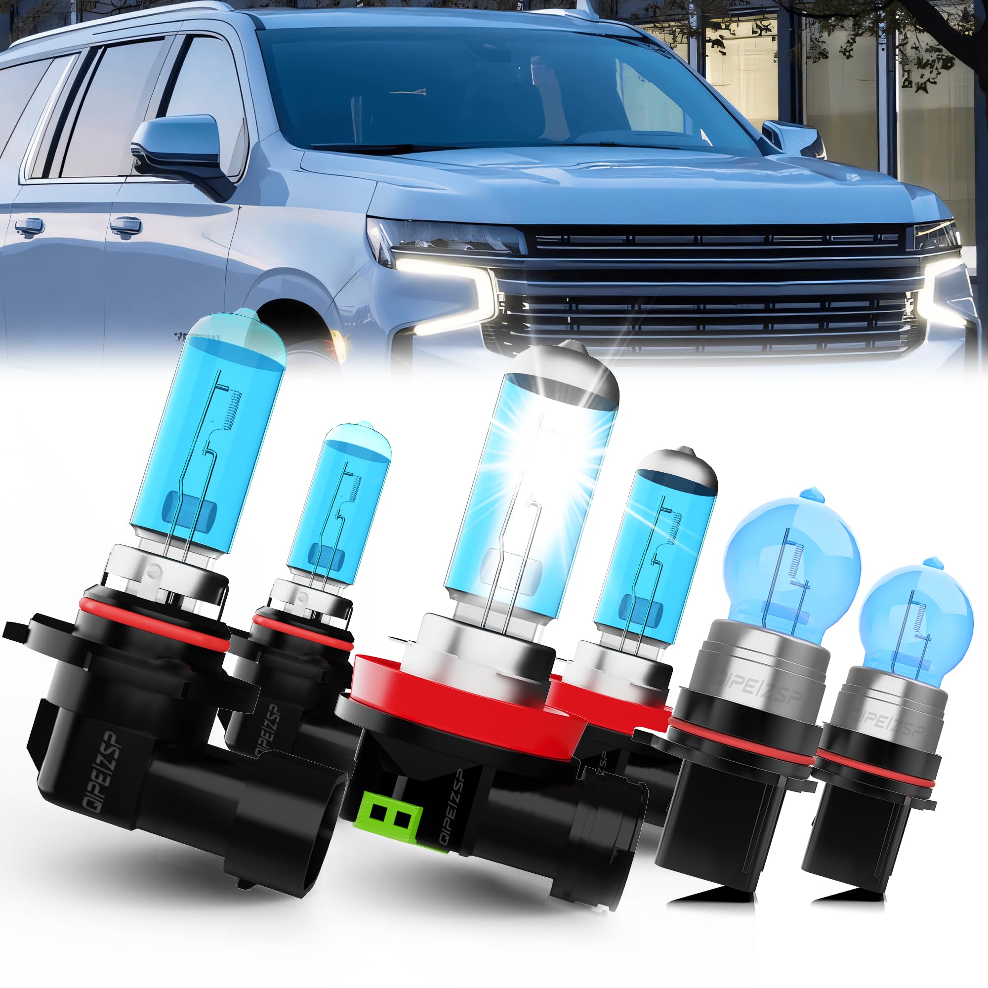 QIPEIZSP Compatible With Chevy Suburban 2015 2016 2017 2018 2019 2020 Lights Headlight Bulbs, 9005/HB3/H10 High Beam + H11/H8/H9