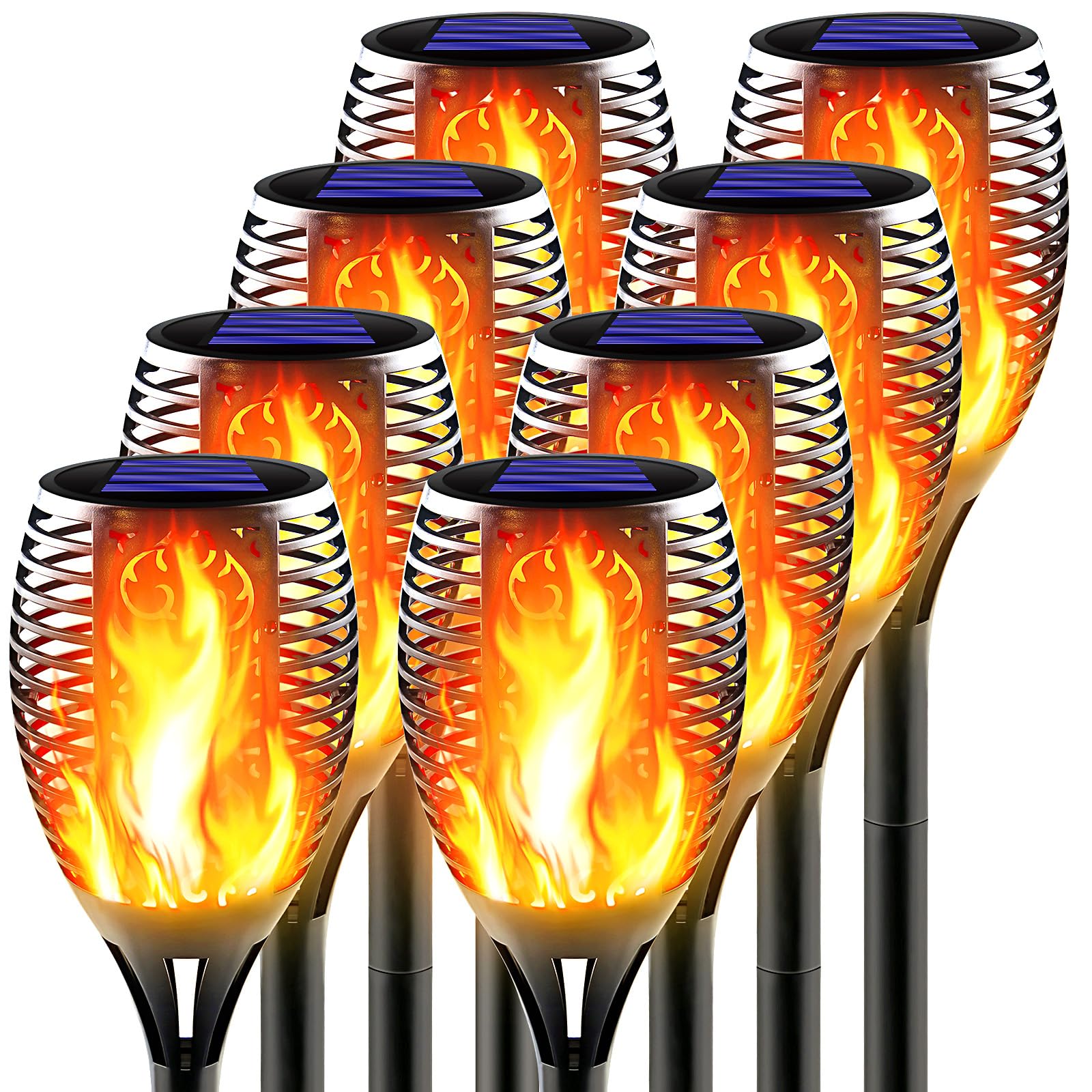 Awethone Large Solar Torch Light With Flickering Flame, Outdoor Decorative Solar Tiki Torches For Outside, Super Bright Landscape Lighting For Garden, Pathway, Yard, Auto On/Off (8 Pack)