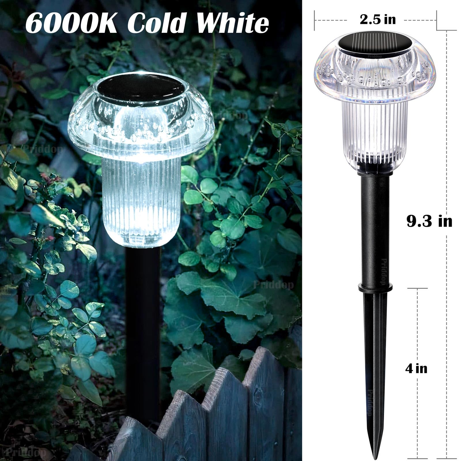 Priddop Solar Lights Outdoor 12 Pack Pathway Lights 6000K Led Waterproof Cold White Mushroom Shape For Garden Driveway Walkway L