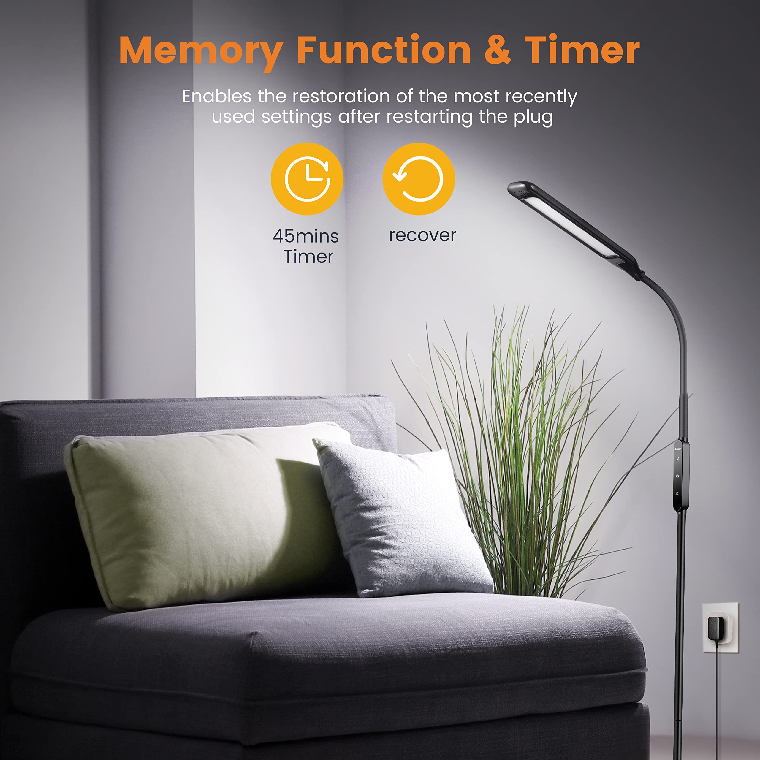 LASTAR LED Floor Lamp, Dimmable 3000K-6000K, 4 Brightness Levels, Flexible Gooseneck, Model CM006 for Living Room & Office
