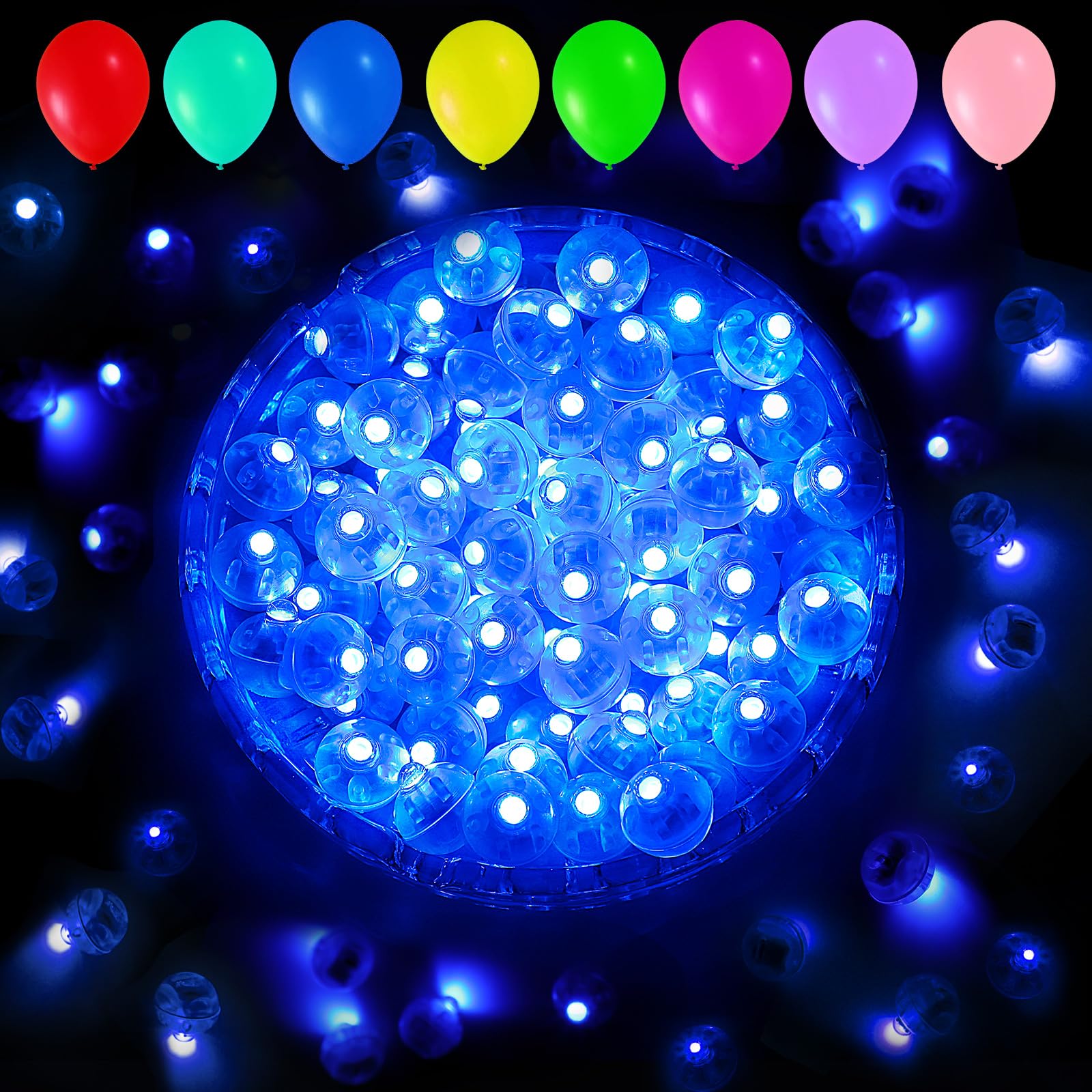 Aogist Balloon Lights, Waterproof Twinkle Mini Light, Battery Powered, 100 PCS-FLASH, Blue-Flash