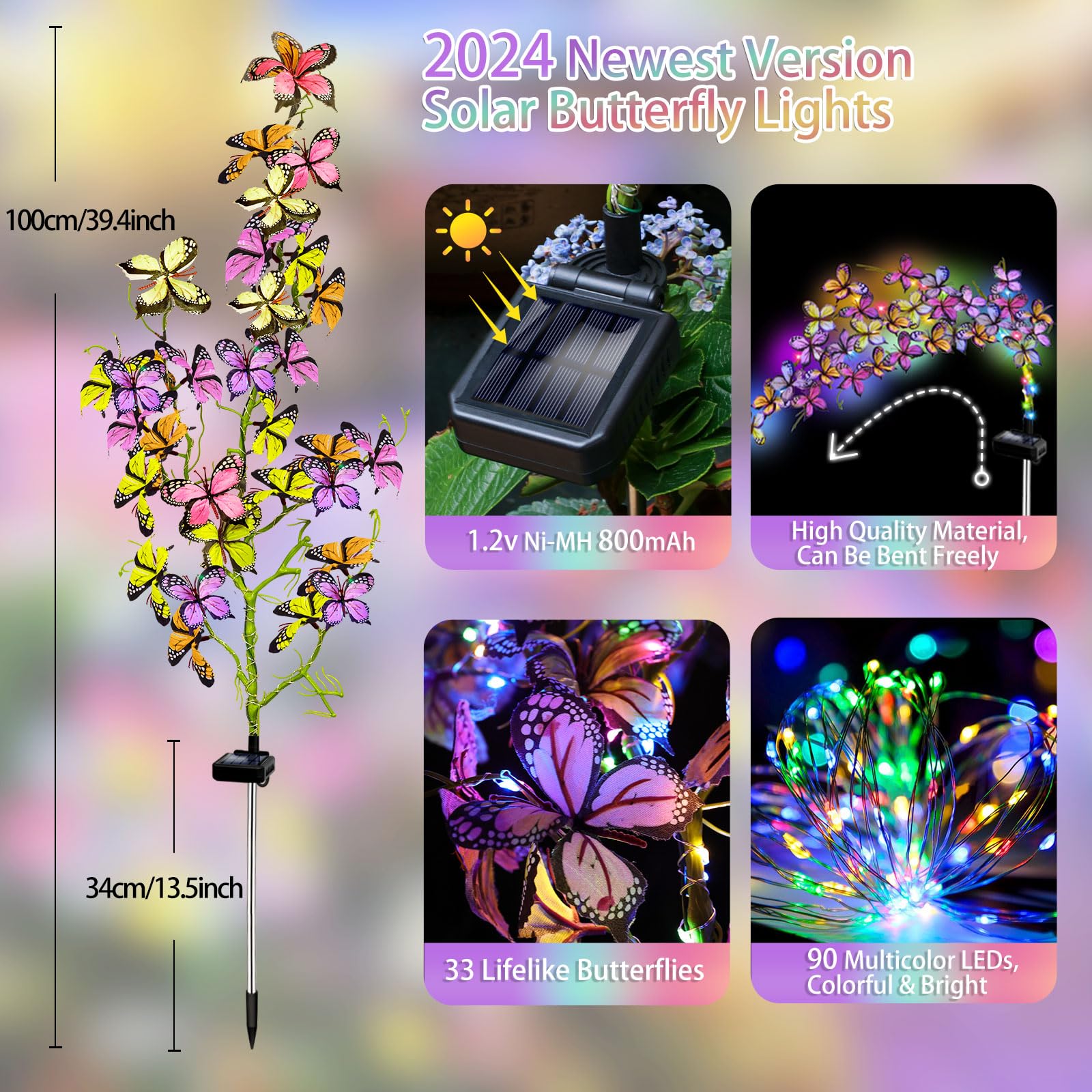 Solar Garden Lights Outdoor  Waterproof Solar Butterfly Lights 2 Pack Willow Vine Light With 80 Led 33 Butterfly Colorful Lighting For Garden Yard Lawn Outdoor Decor  Gift For Mom Women MotherS Day