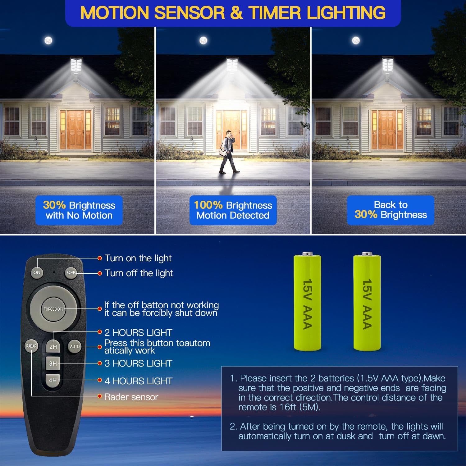 Yointhit Waterproof Solar Lights - Dusk to Dawn Motion Sensor, 800W-2PACK, Metal, High Brightness Garden Pathway Lamps - 2 Pack