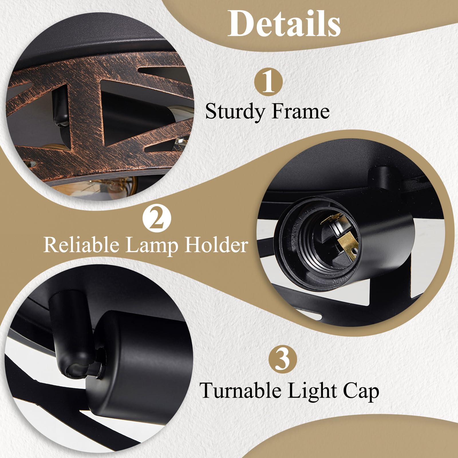 SKEJAO Flush Mount Ceiling Light Fixture, Vintage Metal Black, 13 inch, Model SK004G, 2 Pack