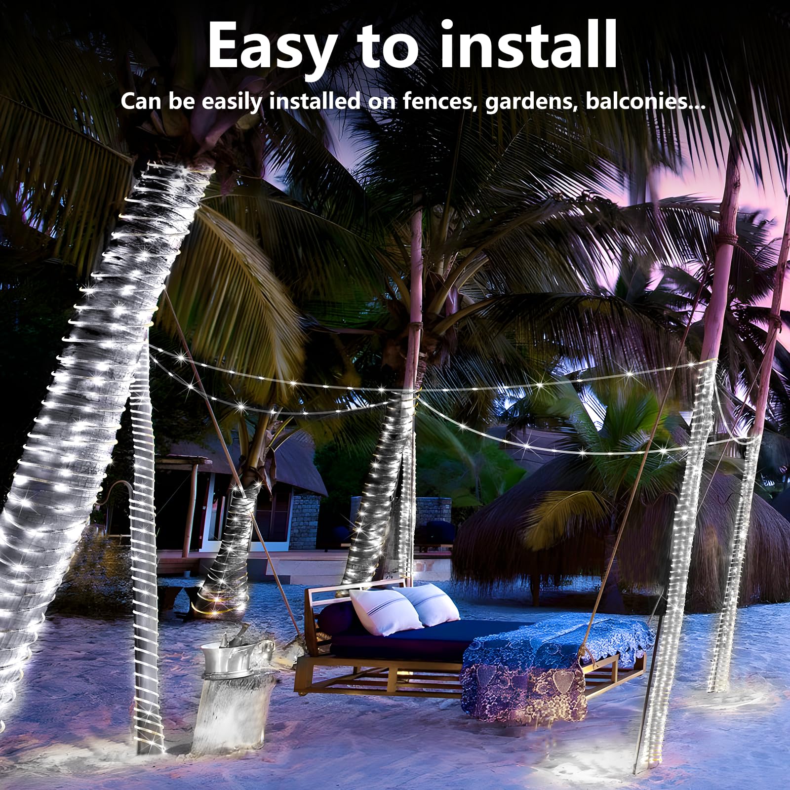 Knonew 328Ft 1000Led Rope Lights For Outside Outdoor String Lights Waterproof 8 Modes Clear Tube Light For Indoor Bedroom Wedding Garden Patio Christmas Tree Rv Holiday Decoration(Cold White)
