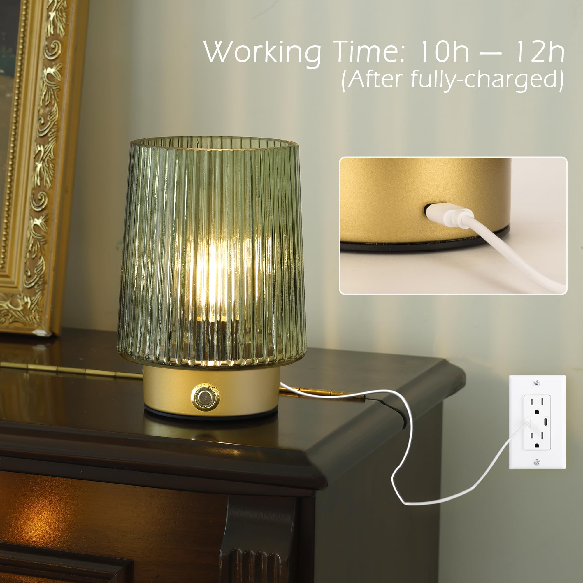 ULAROOM Cordless Rechargeable Table Lamp - Portable Touch Dimmable Design, Sage Green, Model JYTD23