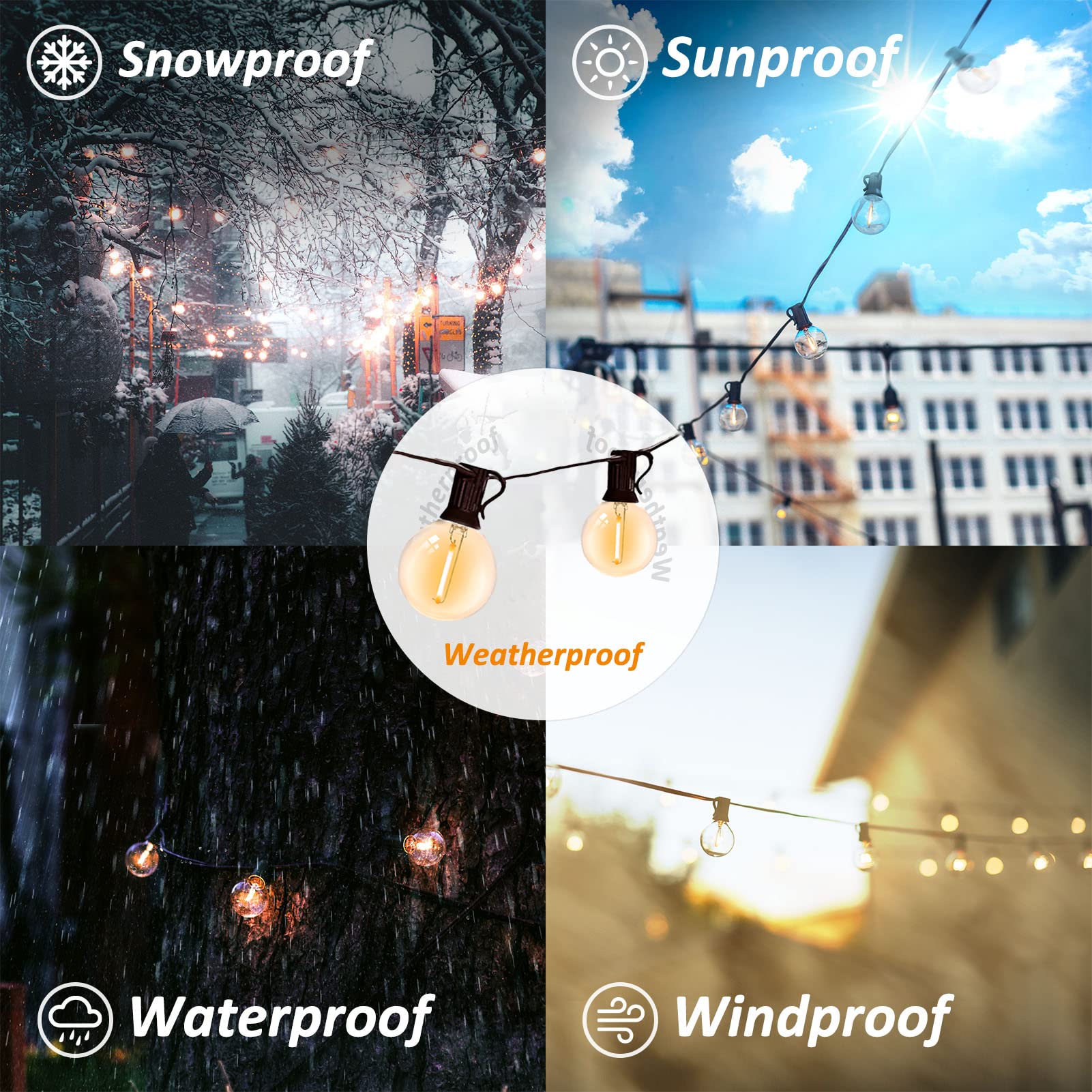 Meidaoduo 100Ft Led String Lights Outdoor Waterproof G40 Globe String Lights With 52 Shatterproof Bulbs(2 Extra), Dimmable Conne