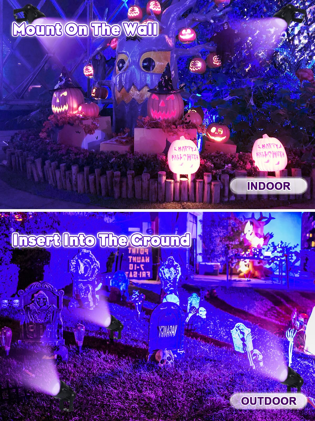 Aodiyipei Halloween Black Light Outdoor Spotlight, 12W Purple Led Spotlights Blacklight, Waterproof Spot Landscape Lights With Us Plug For Glow Party, Poster, Bar, Yard, Garden Gyms Decor (1Pack)
