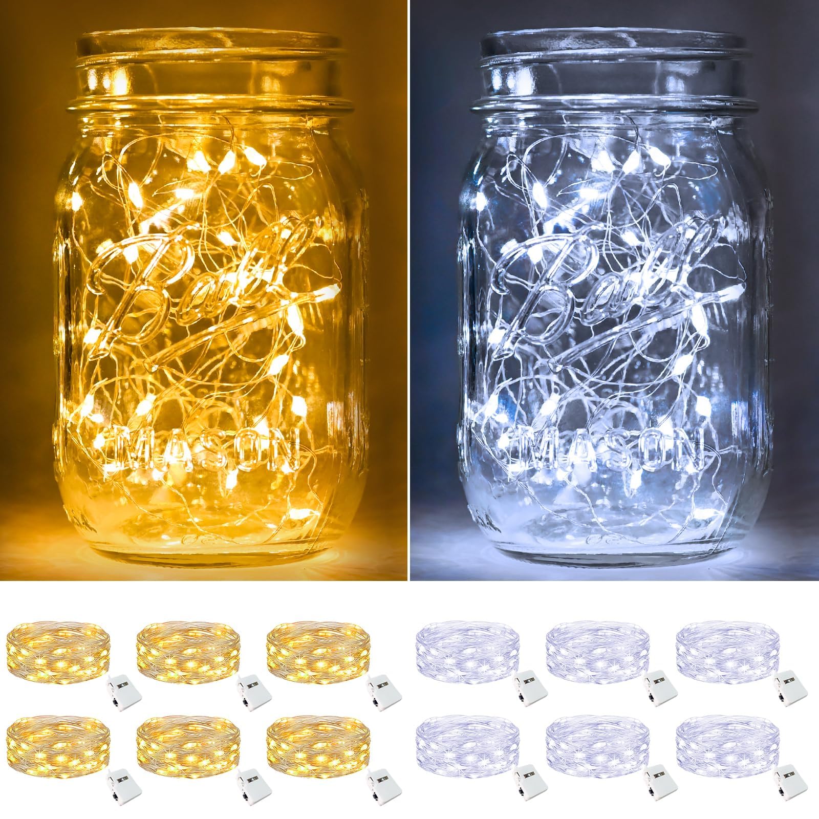 btfarm 12 Pack Fairy Lights Battery Operated [3 Modes]  7ft 20 Led Twinkle Lights String Lights Waterproof Bulk Small Mini Silver Wire for Christmas Mason Jars Wedding Table Centerpiece