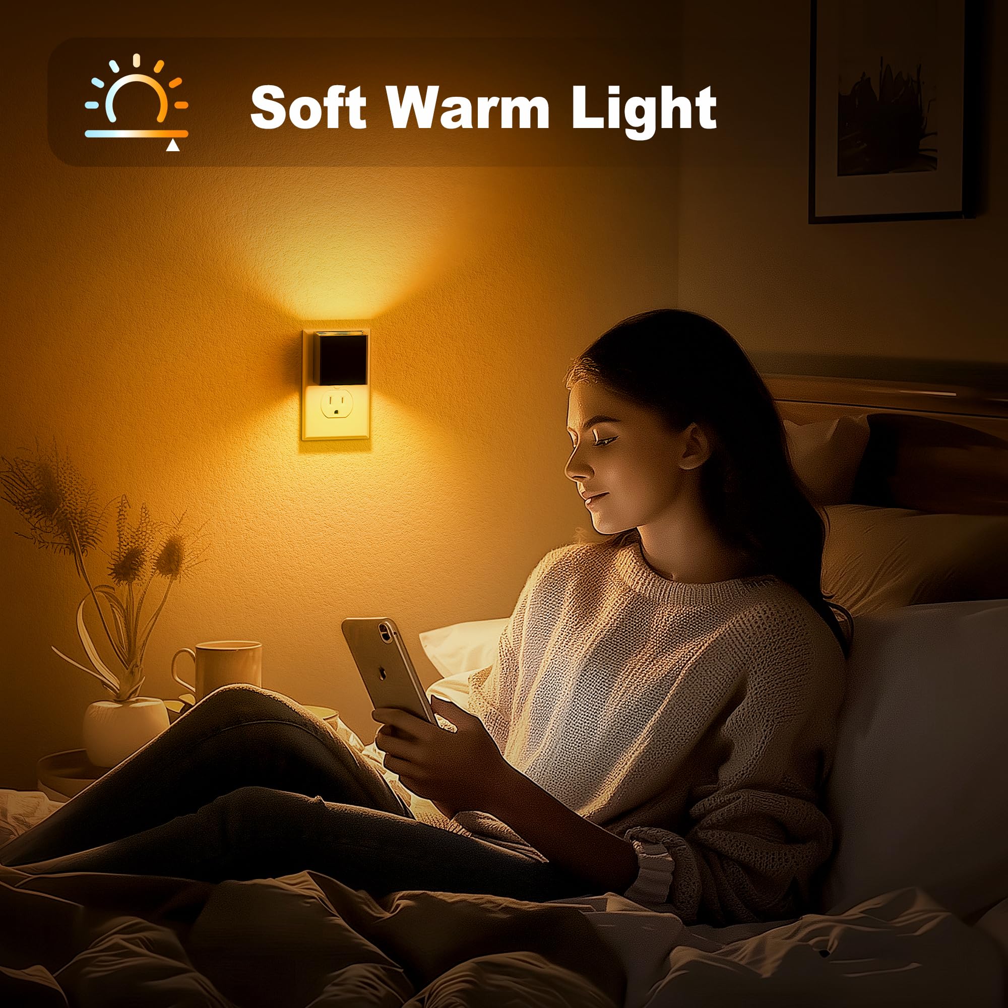 Jandcase Night Light, Automatic Night Lights Plug Into Wall, 2 Pack Modern Night Lights With Auto Light Sensor, Amber Brightness