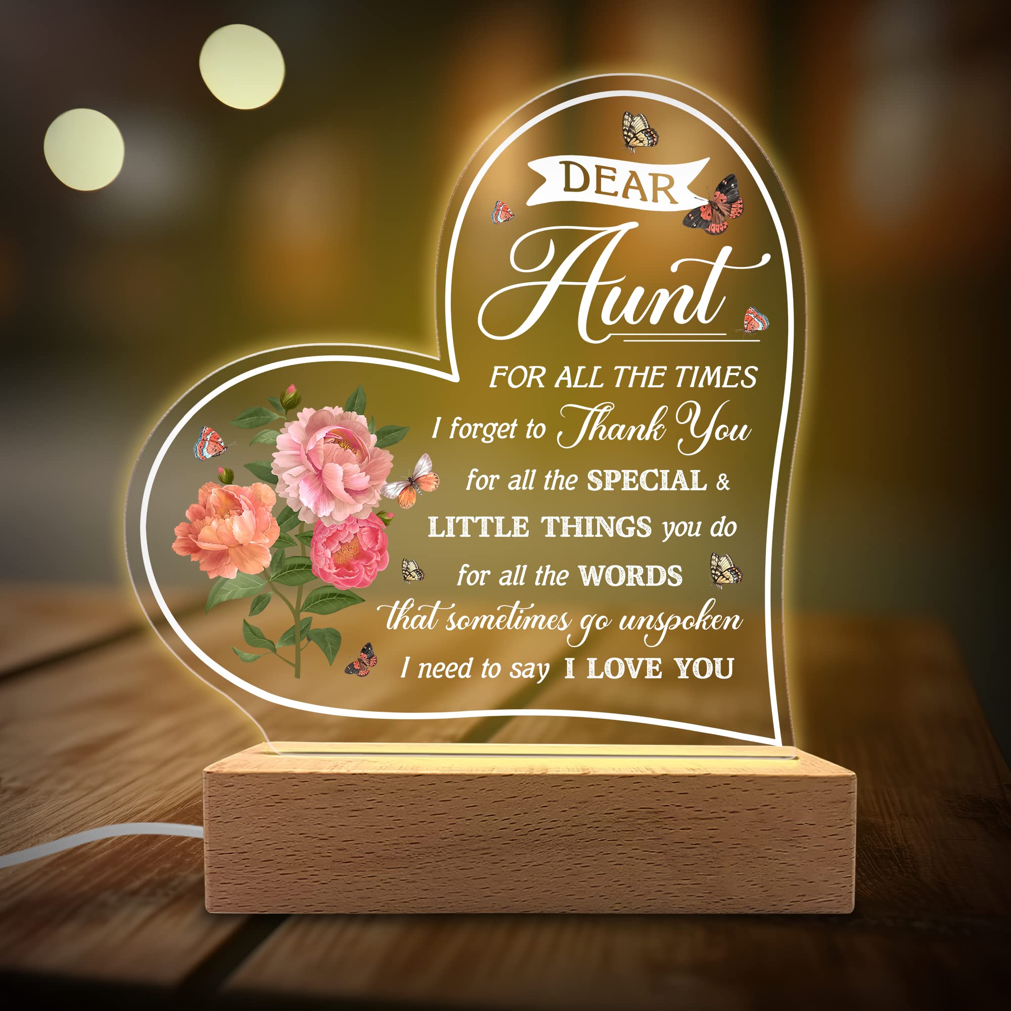 Kitchenvoy Acrylic Night Light Gifts For Aunt - Dear Aunt I Love You - Aunt Gifts From Niece And Nephew - Christmas, Thanksgivin