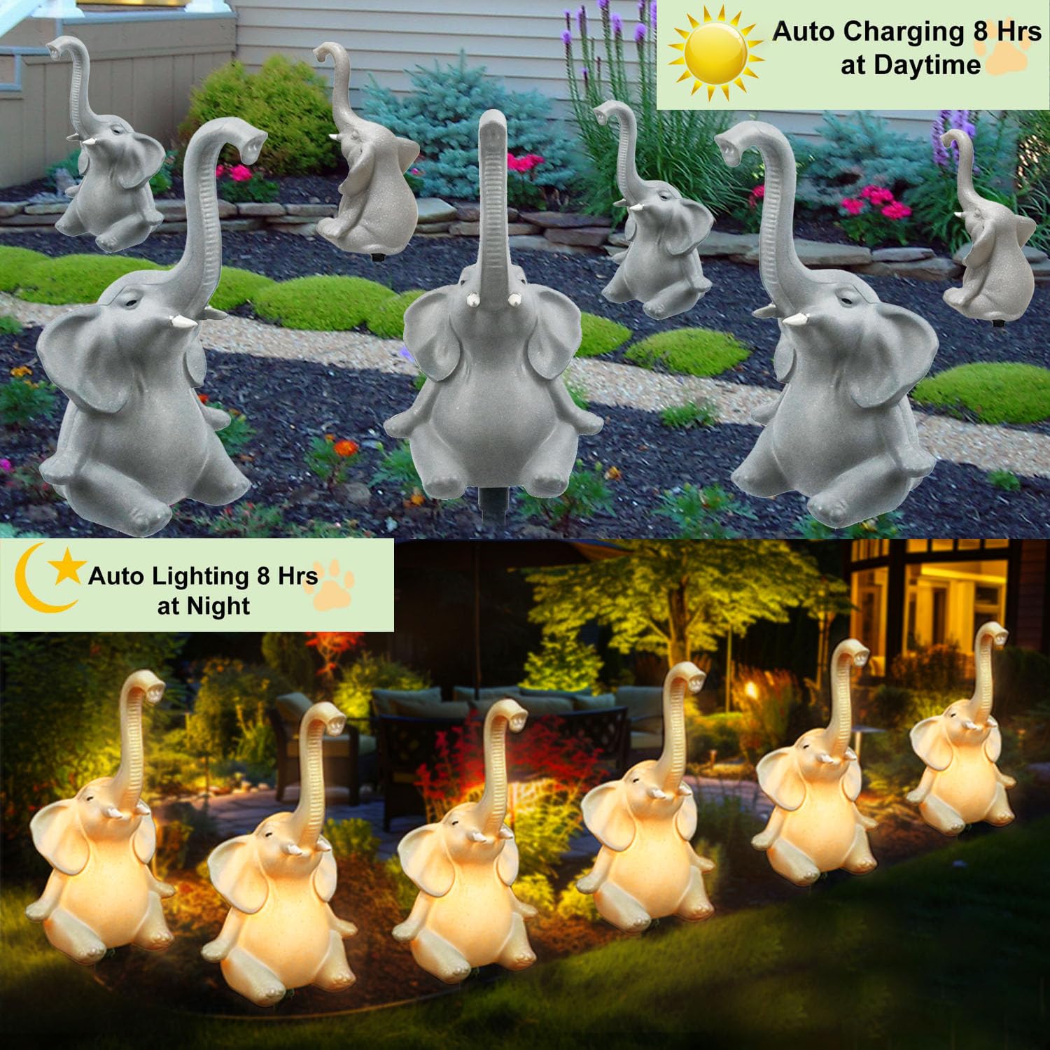 Solar Outdoor Elephant Statues Lights, 3 Pack New Upgraded Solar Garden Lights Outdoor Waterproof Solar Lights For Garden Decor,