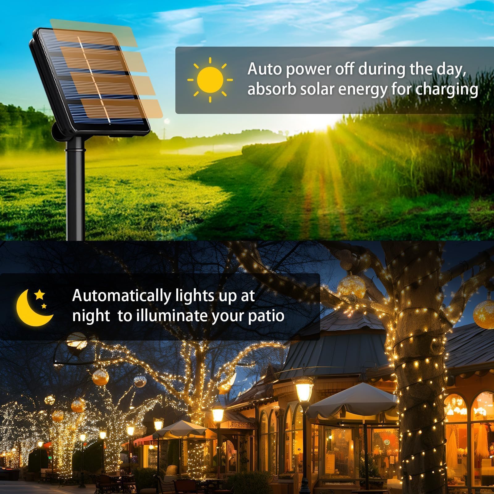 SyouHome Solar String Lights 600 LED 236Ft IP65 Waterproof 8 Modes 6 Pack Warm White