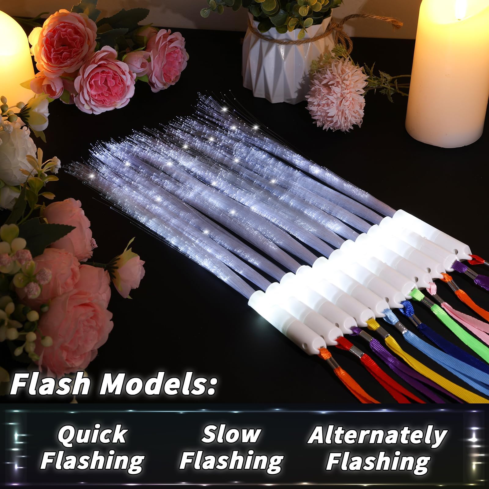 100 Pack White Fiber Optic Wand Glow Wand Led Light Up Wand Bulk With 3 Flashing Models Flashing Sticks For Glow In The Dark Birthday Party Favor Wedding Halloween Christmas, 8 Colors