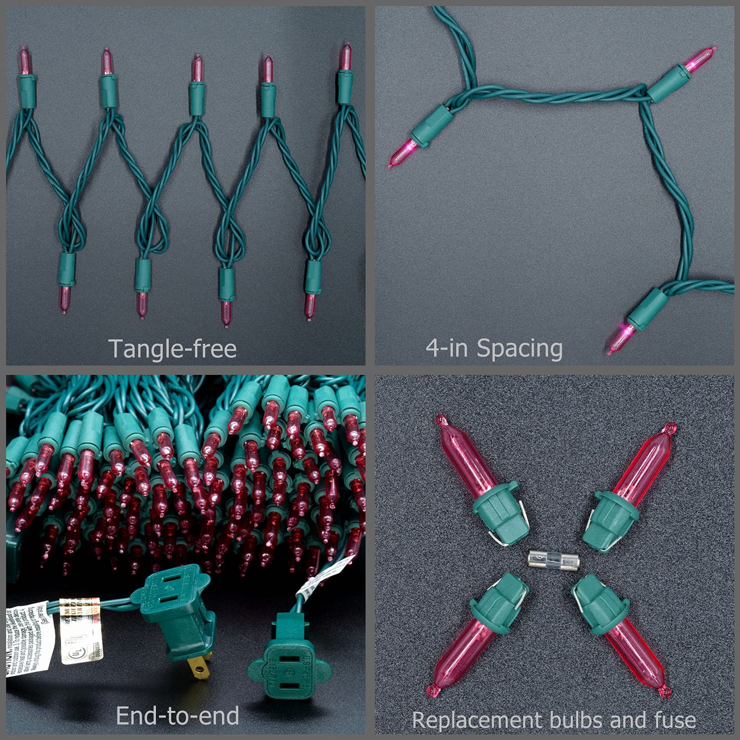 Yuletime 200 Count Pink Led Christmas Lights, 66Ft Green Wire, Ul Certified, Commercial Grade Holiday String Light Set