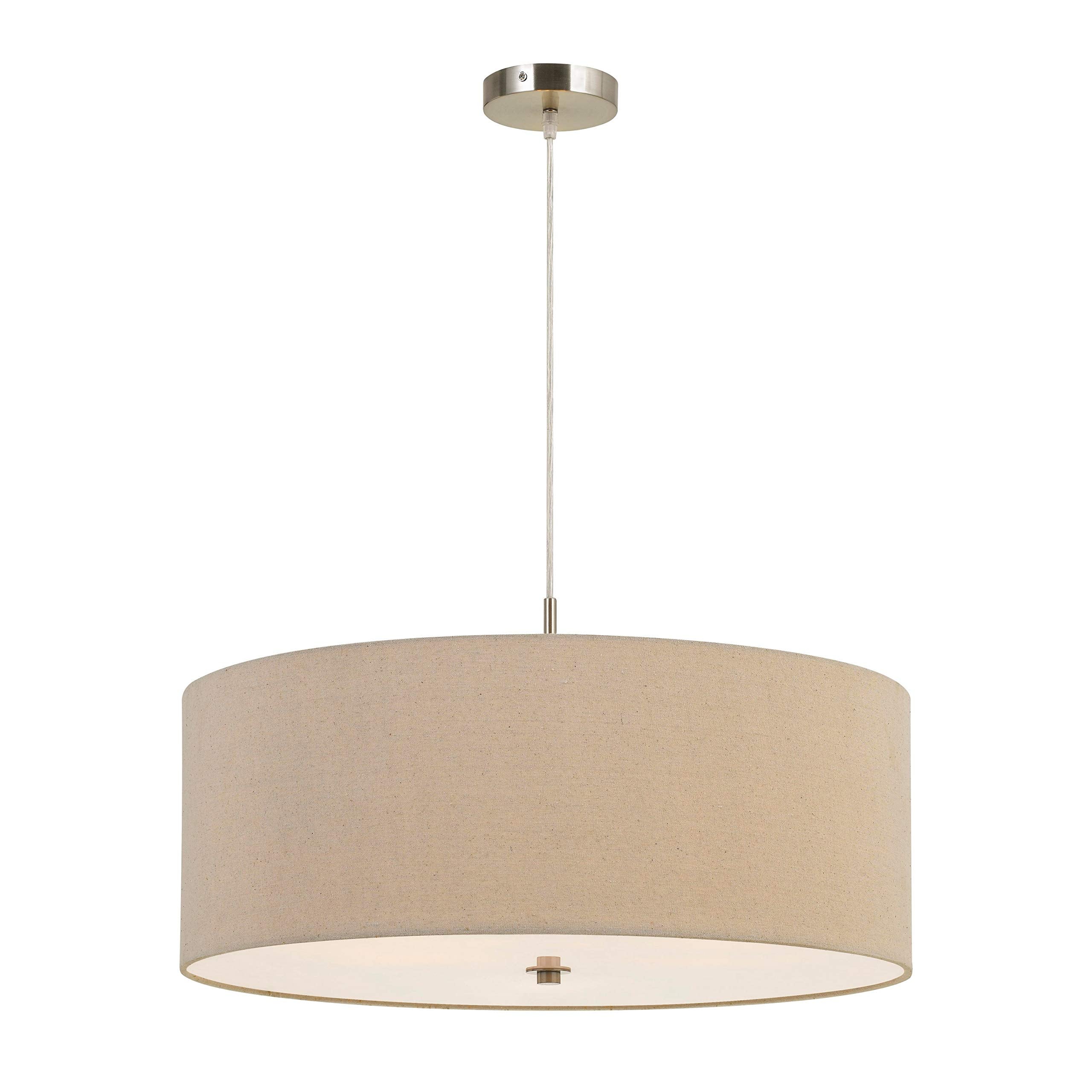Benzara 60W Drum Shade Pendant Fixture, Metal, Beige and Silver, Model BM224706
