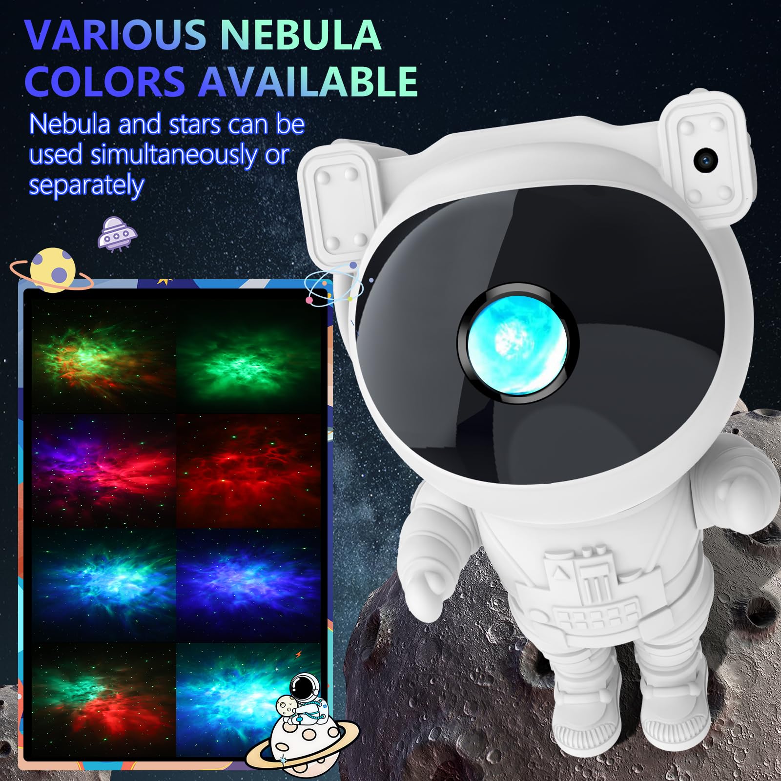 Hiya-Naya Astronaut Star Projector Light, 360° Adjustable, Remote Control, Timer - White