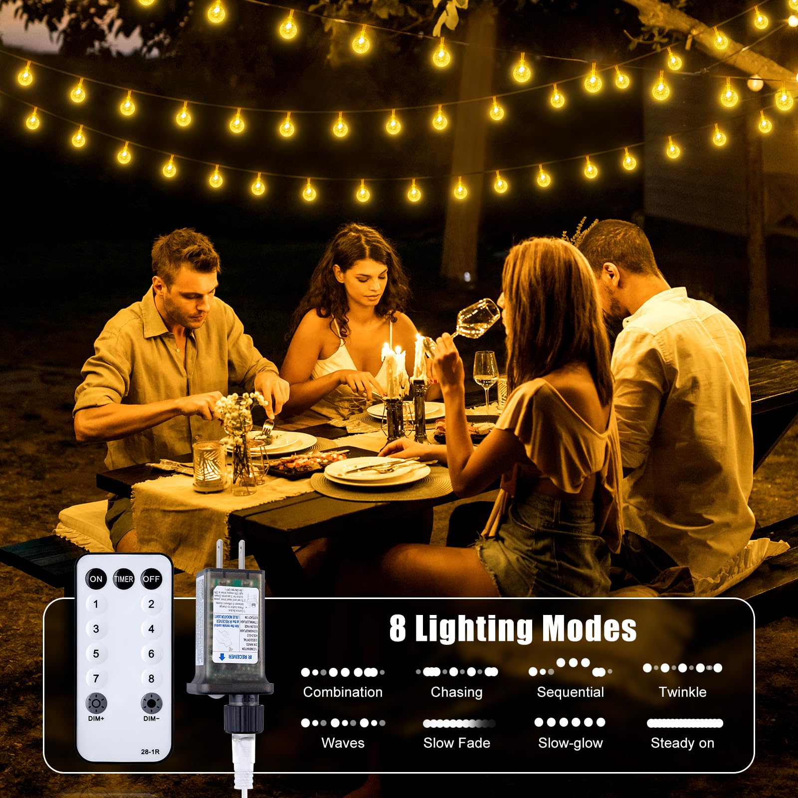 Minetom Crystal Globe String Lights - 66 ft, 200 LEDs, Waterproof, Warm White, Remote & Timer, Perfect for Decor