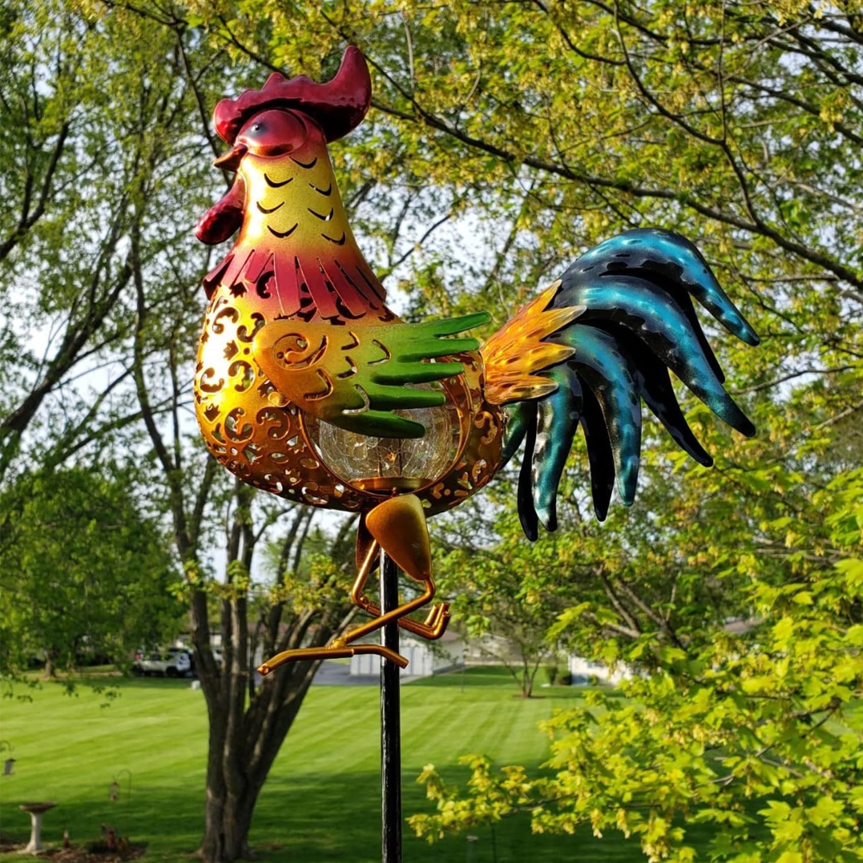 Tryme Chicken Decor Rooster Solar Lights Outdoor Decorative Garden Statue Gifts For Chicken Lovers Women Mother Metal Chicken Yard Art For Lawn