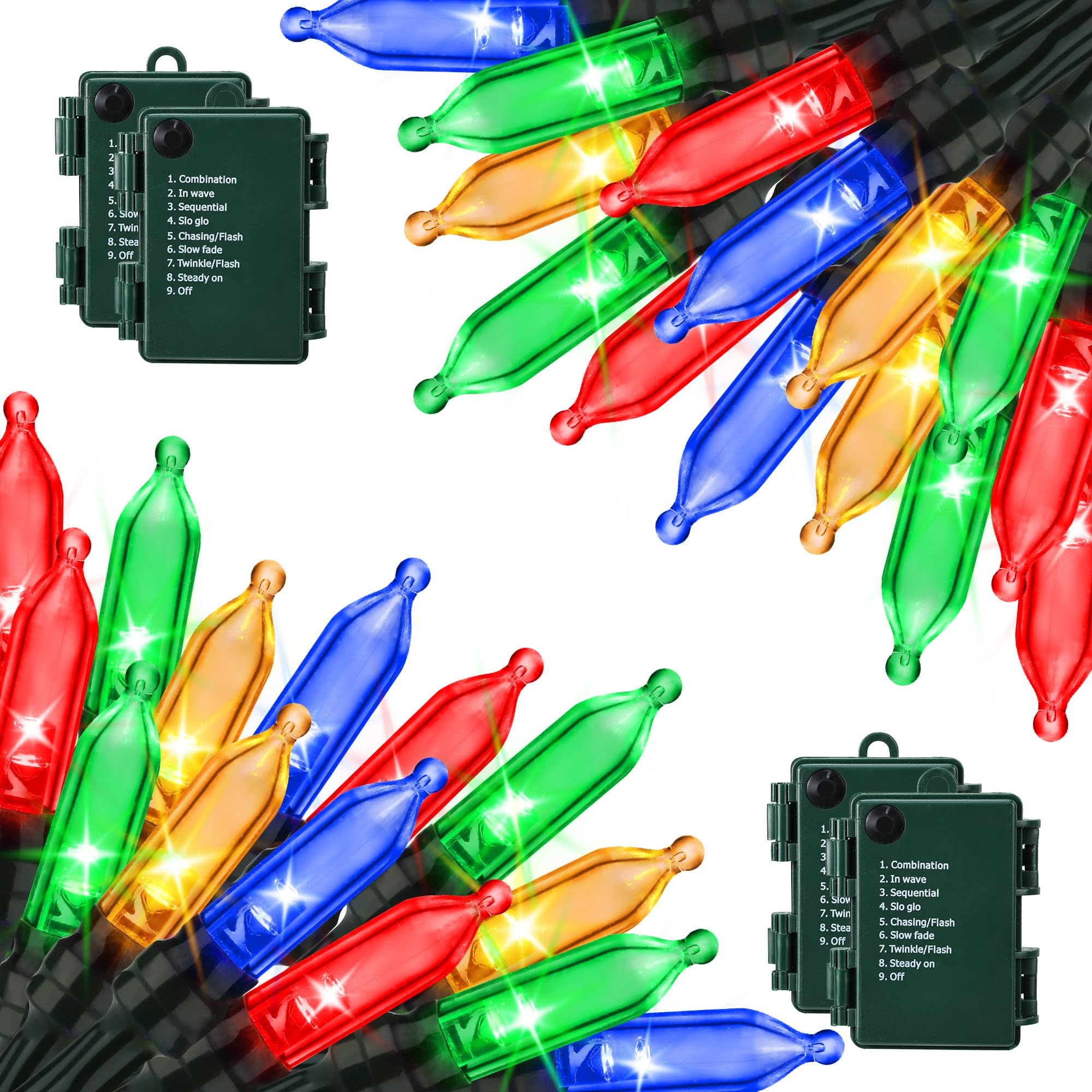Lomotech Christmas Lights - 66ft 200LED Mini String Lights, 8 Modes, Waterproof, Green Wire, Multicolor, 4 Pack